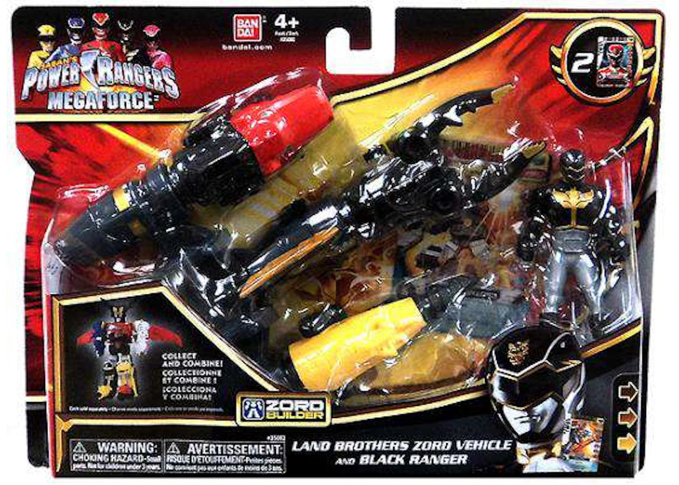 Bandai America Power Rangers Zord Builder Land Brothers Zord and Black Ranger Action Figure Set