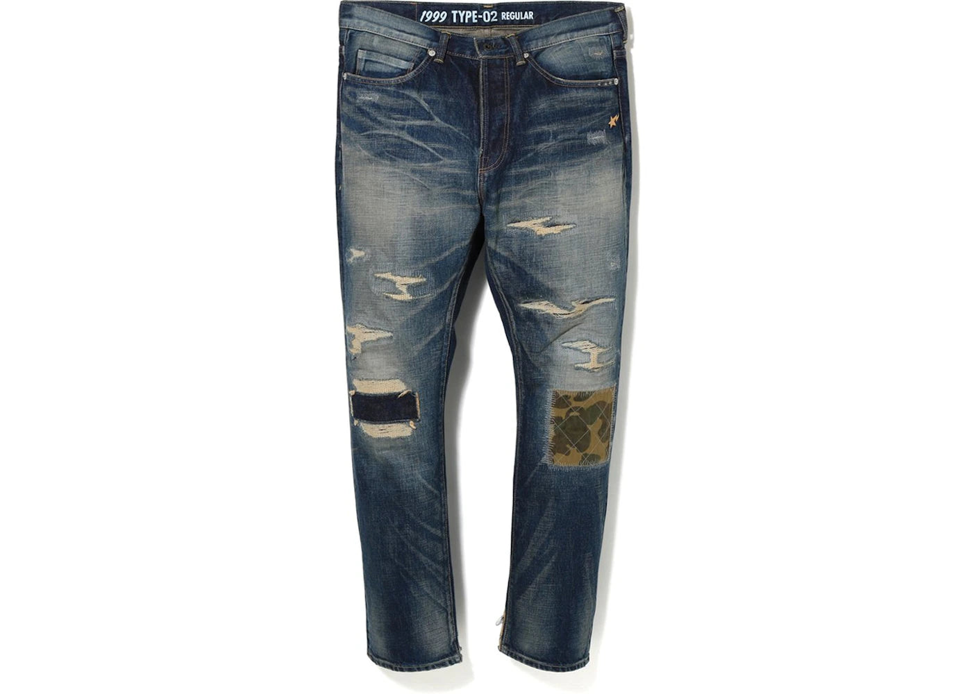 BAPE 1999 Type-2 Damage Denim Pants Indigo