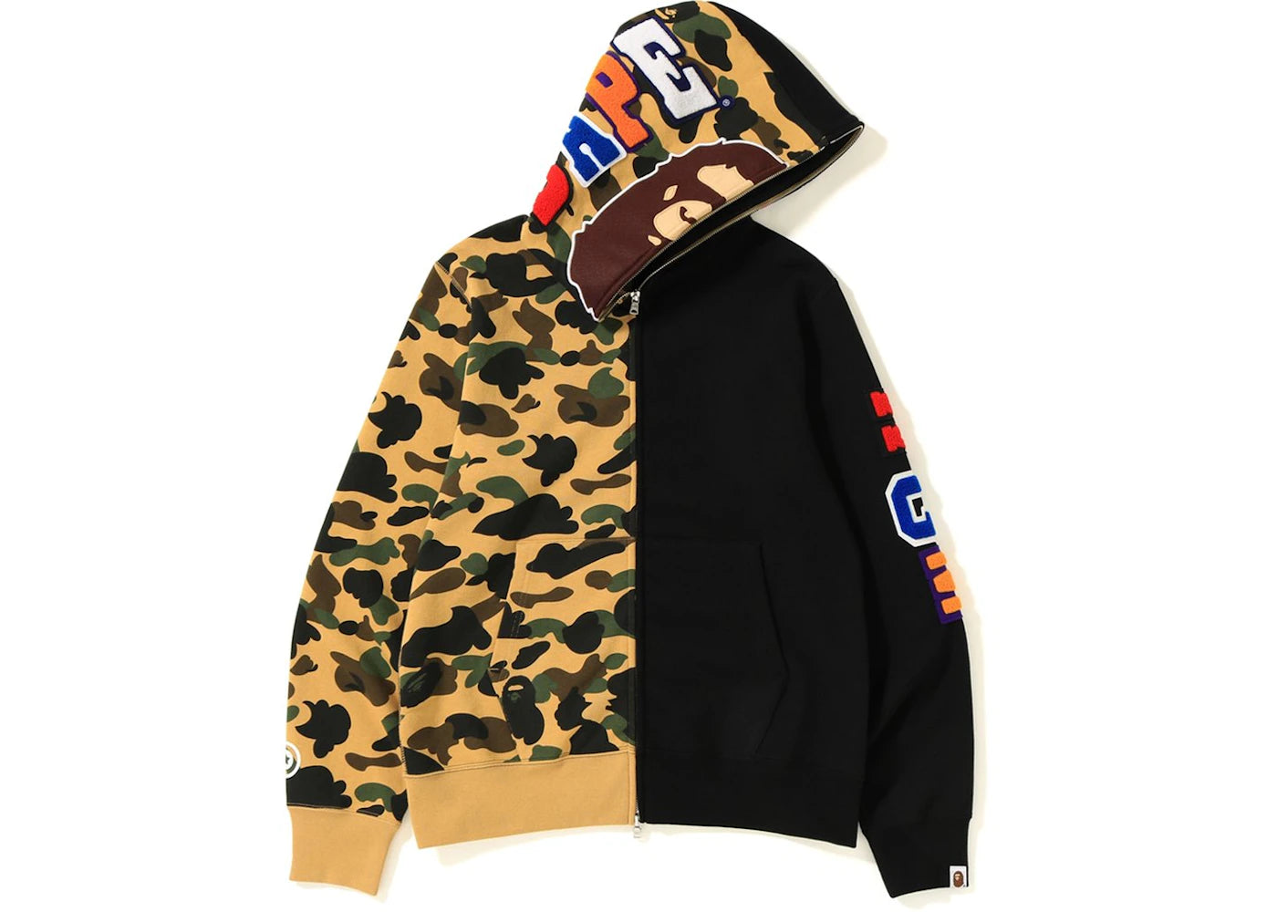 BAPE 1st Camo 2nd Ape Shark Half Full Zip Hoodie Black/Yellow