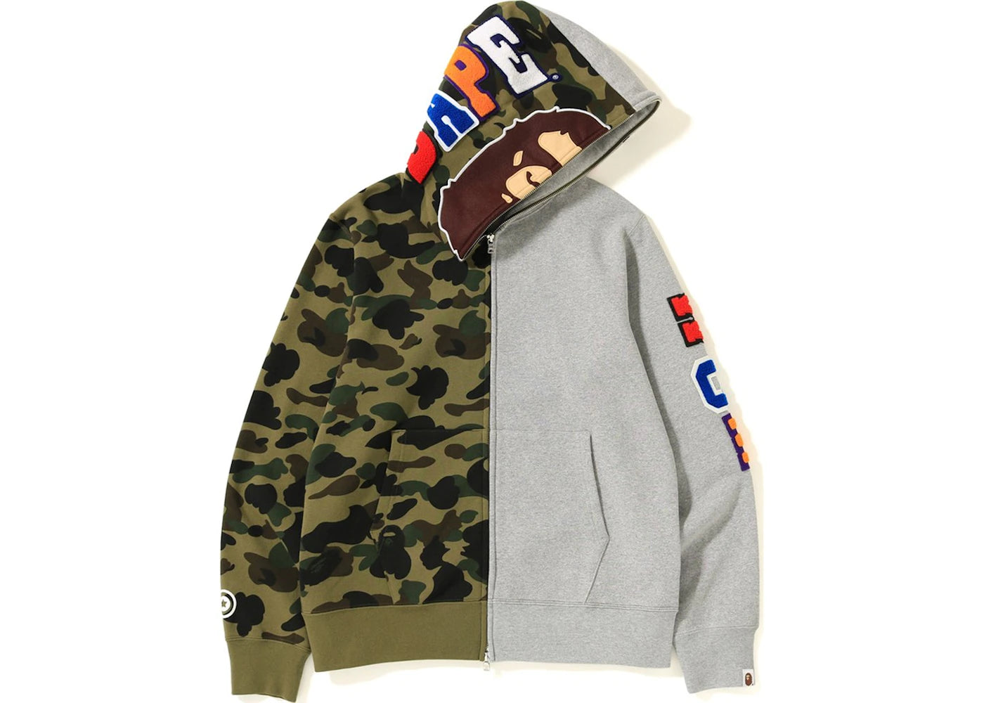 BAPE 1st Camo 2nd Ape Shark Half Full Zip Hoodie Grey/Green