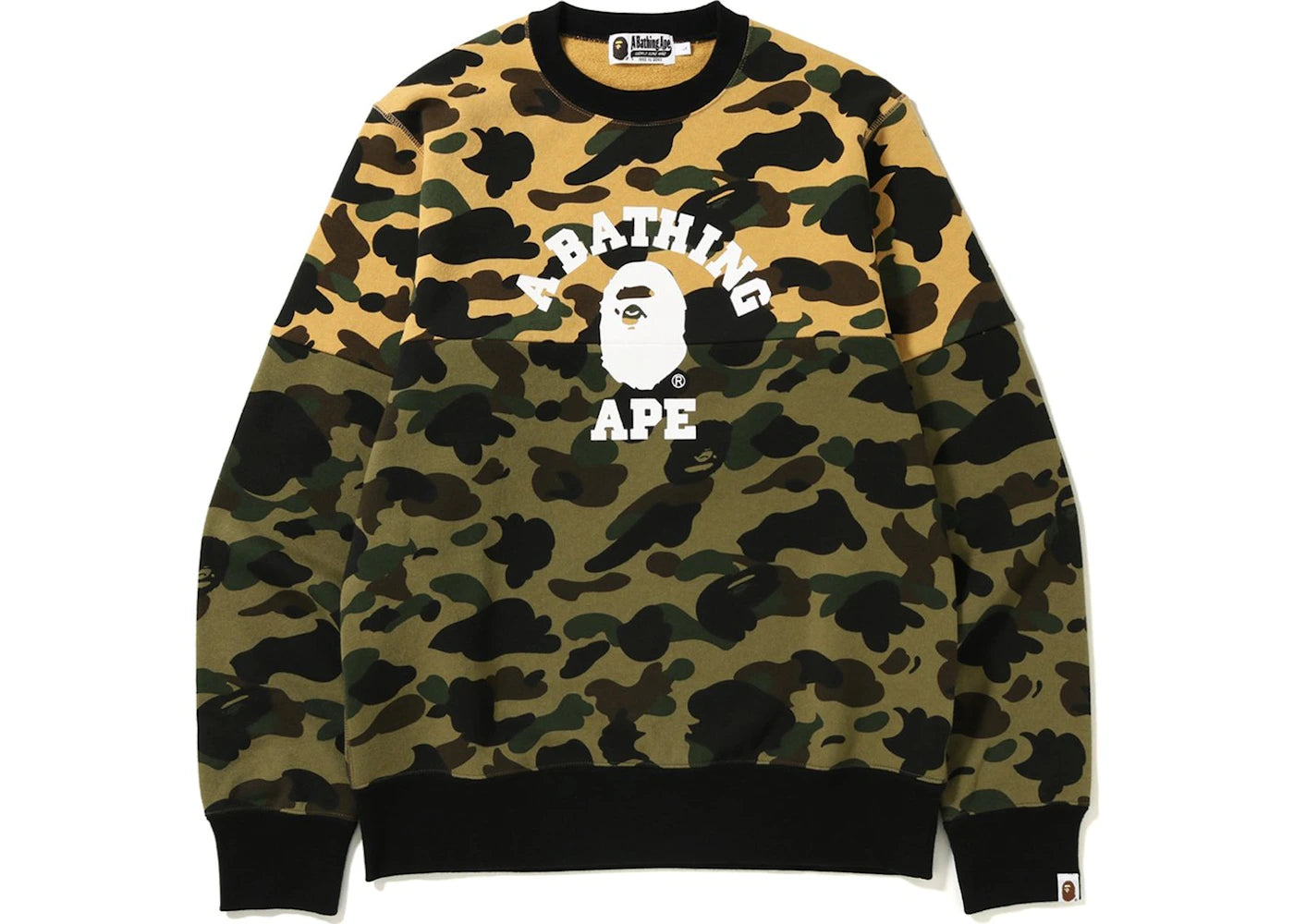 BAPE 1st Camo College Half Crewneck Yellow/Green