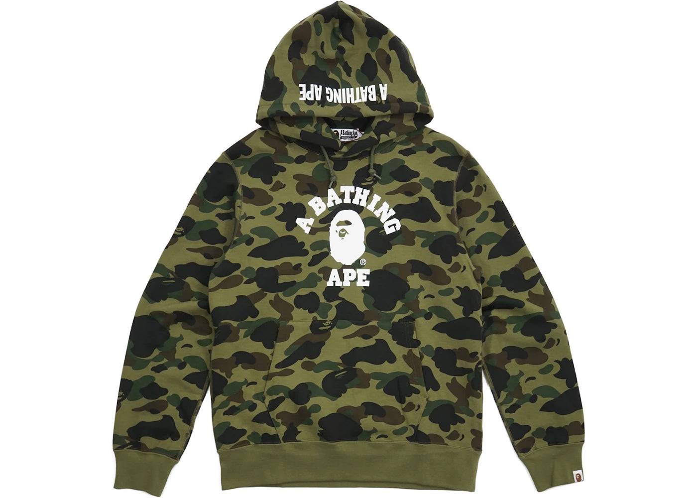 BAPE 1st Camo College Logo Pullover Hoodie Green