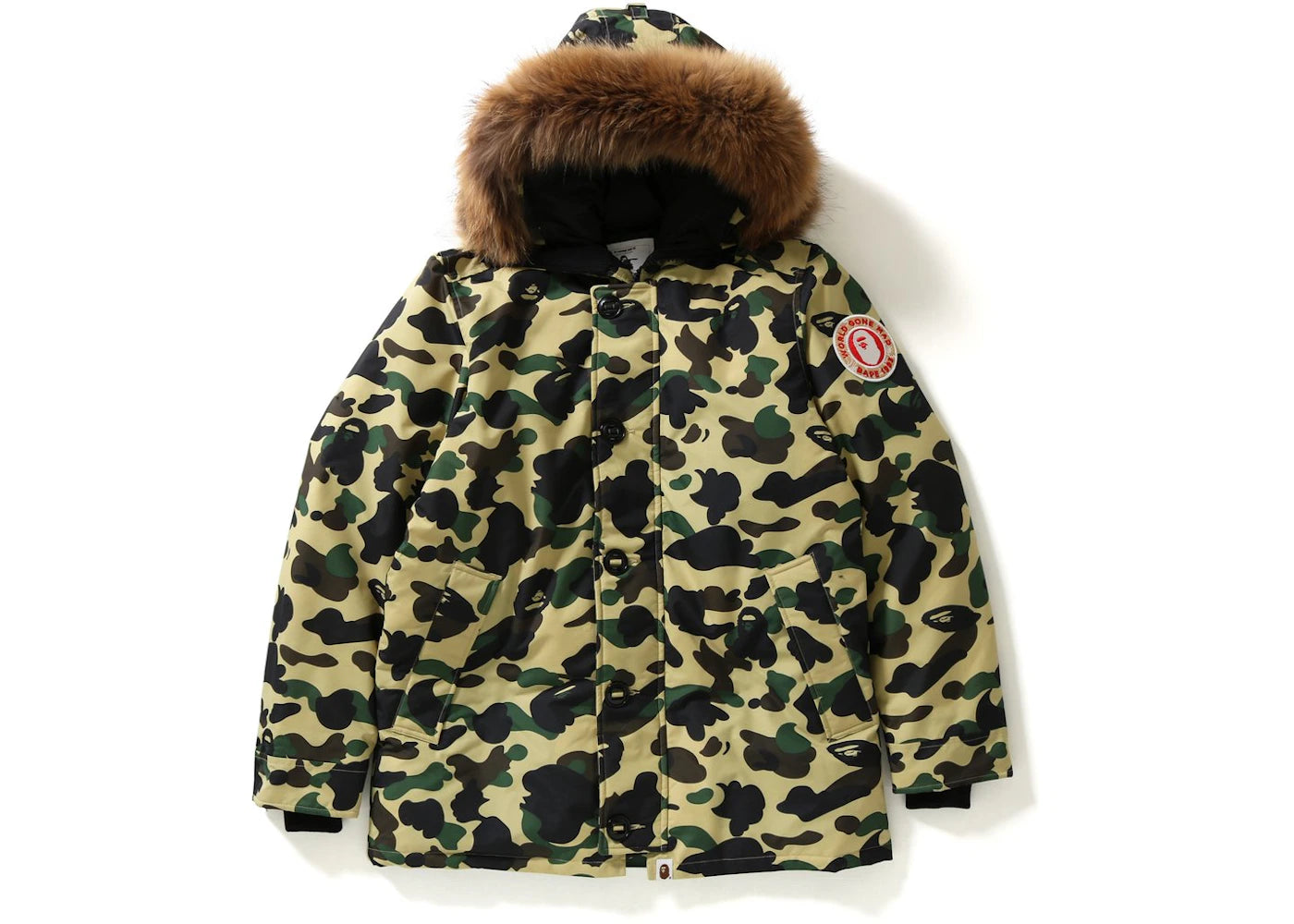 BAPE 1st Camo Fur Down Hoodie Jacket Jacket Yellow