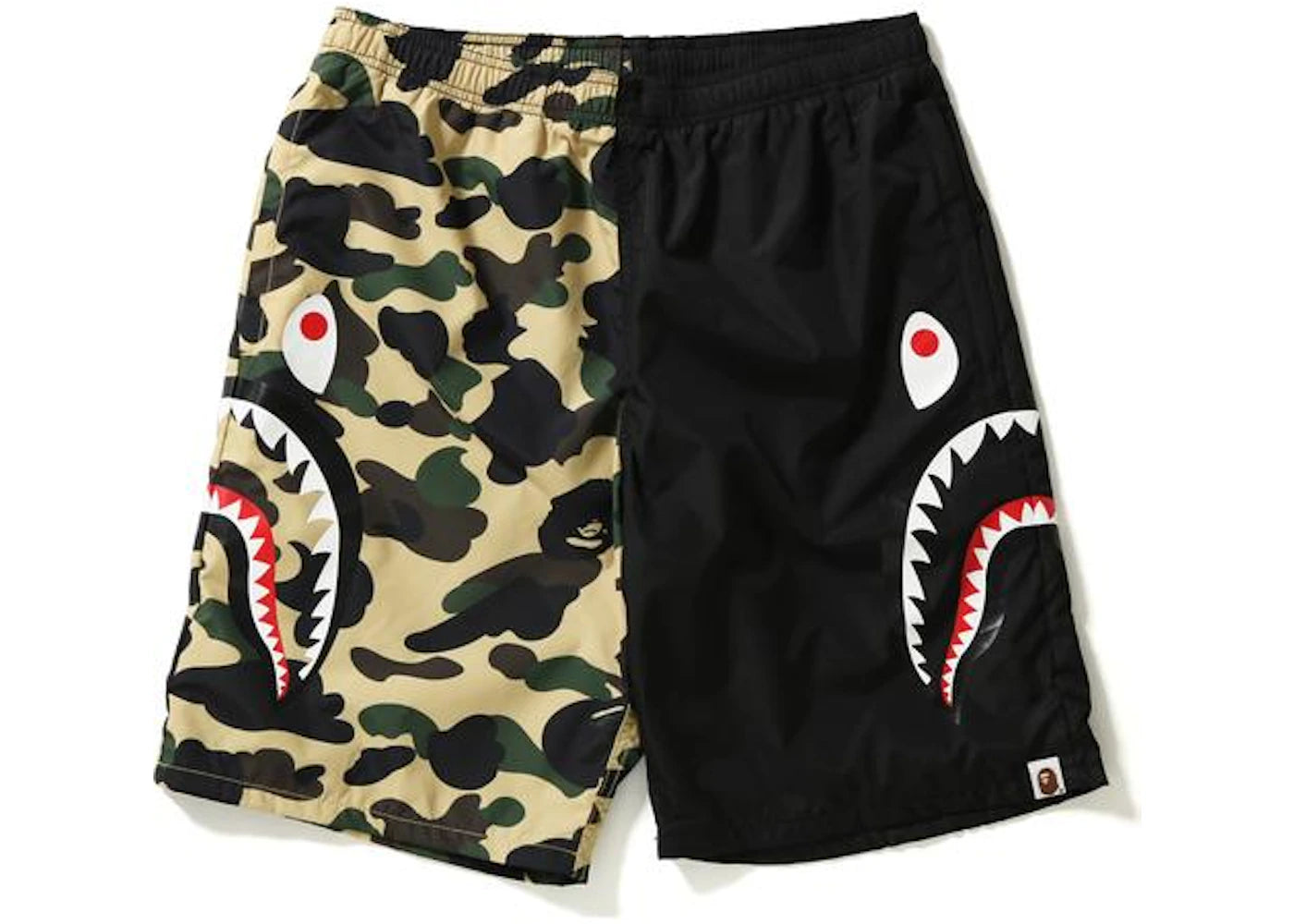 BAPE 1st Camo Half Shark Beach Shorts Black/Yellow