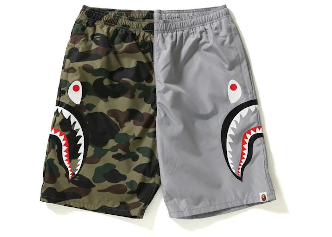 BAPE 1st Camo Half Shark Beach Shorts Gray/Green