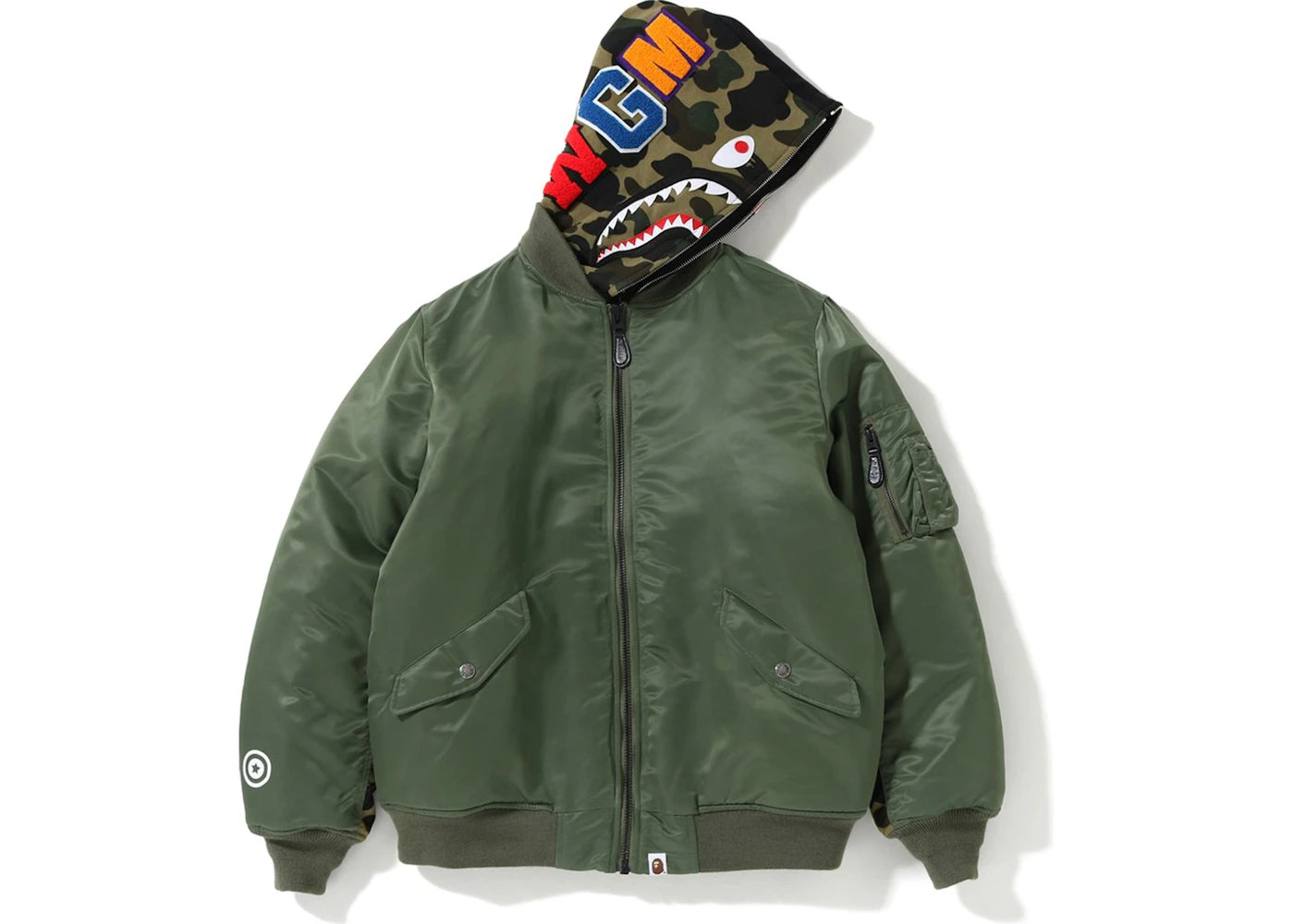 BAPE 1st Camo Shark Hoodie MA-2 Olive