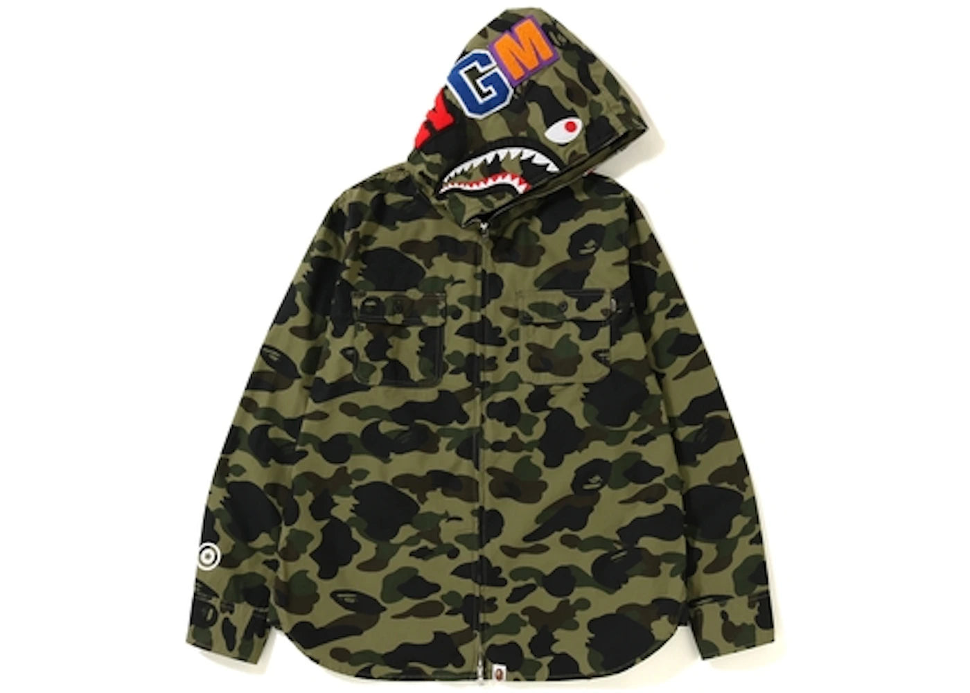 BAPE 1st Camo Shark Hoodie Zip Up Shirt Green