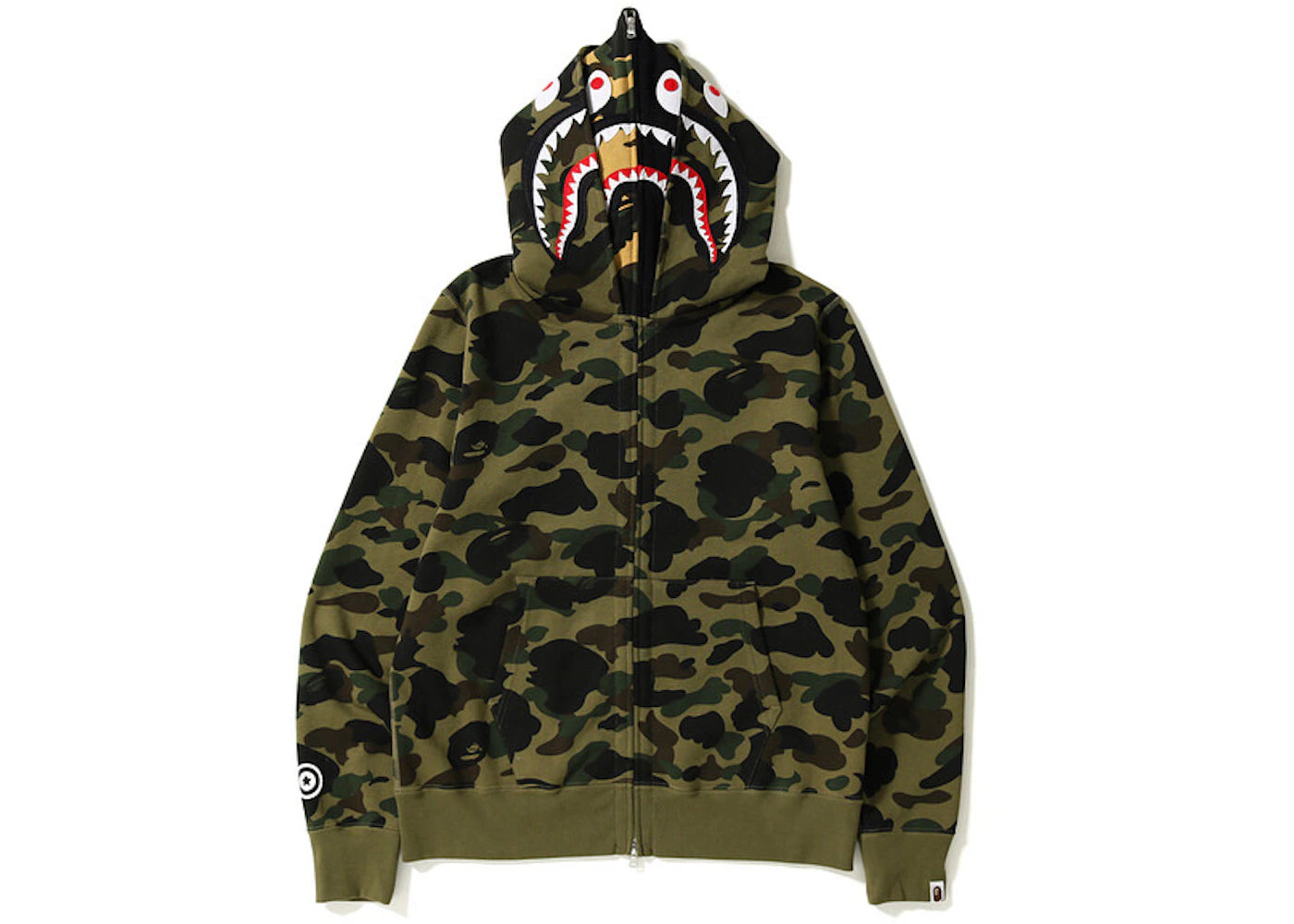 BAPE 1st Camo Shark Wide Full Zip Double Hoodie Green