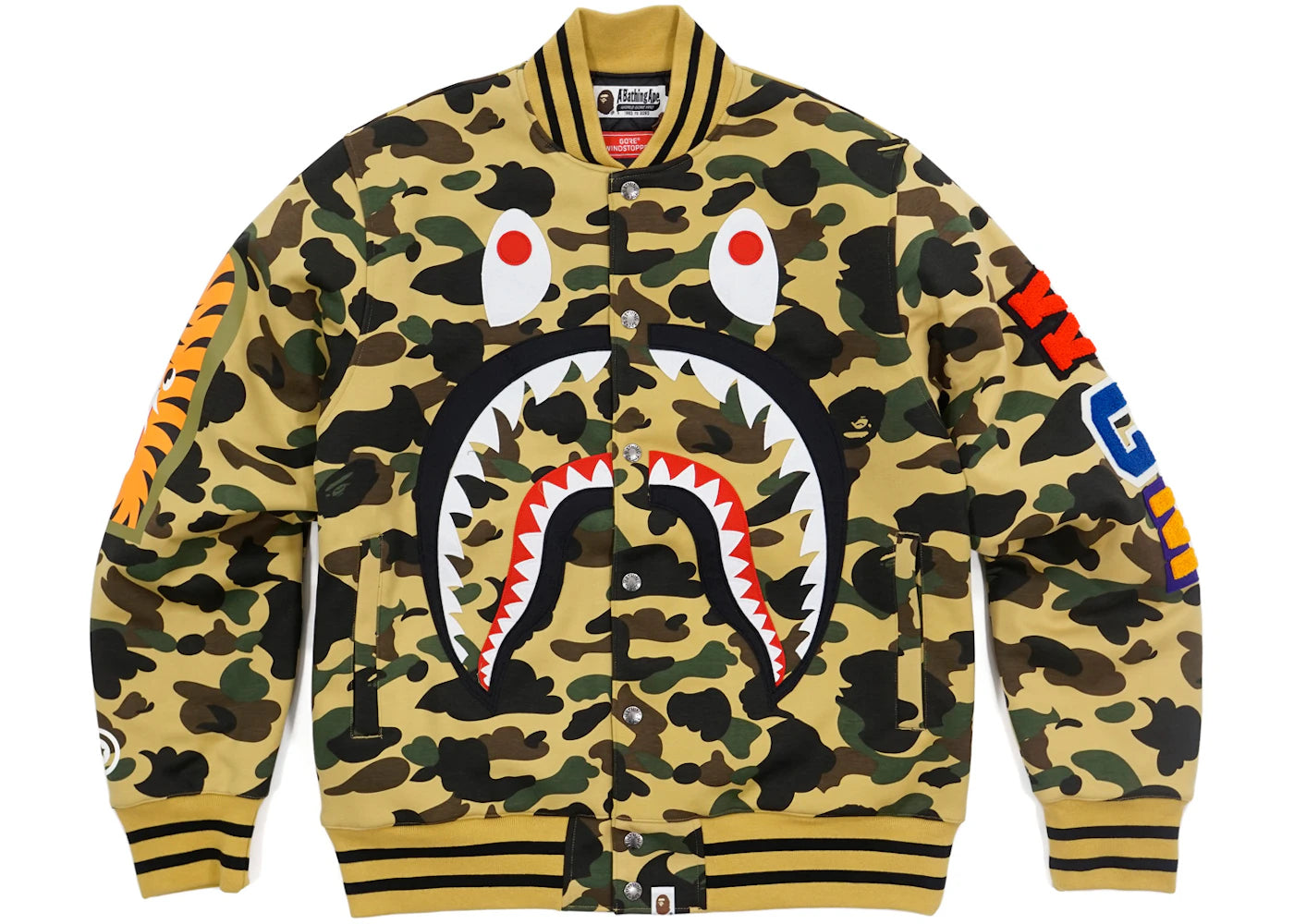 BAPE 1st Camo Shark Windstopper Sweat Varsity Jacket Yellow