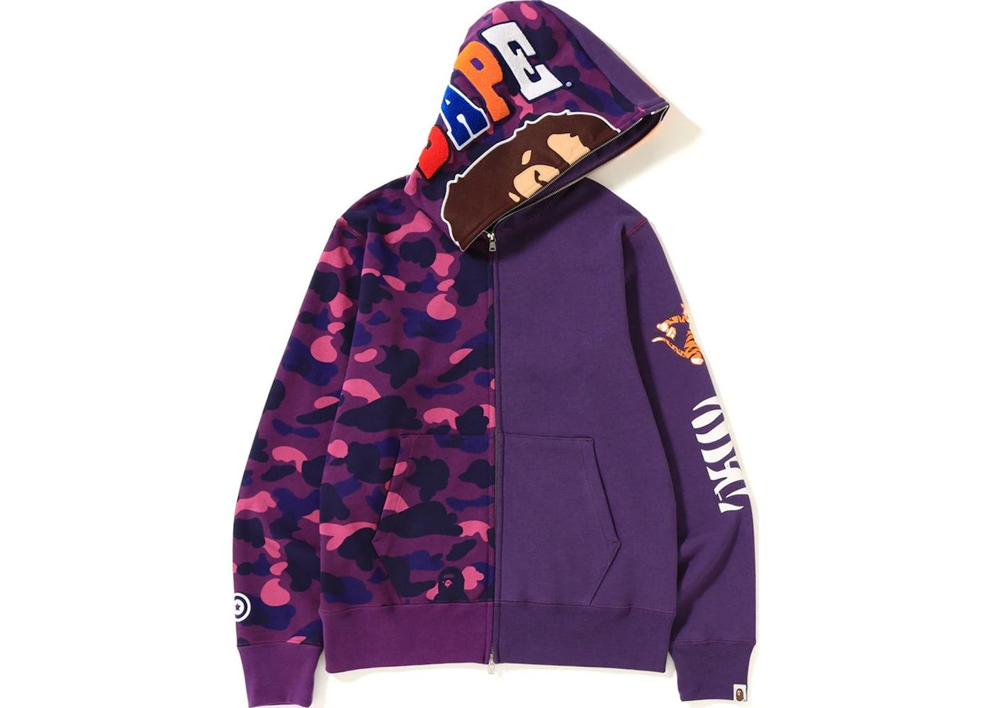 BAPE 2nd Ape Tiger Half Full Zip Hoodie Purple