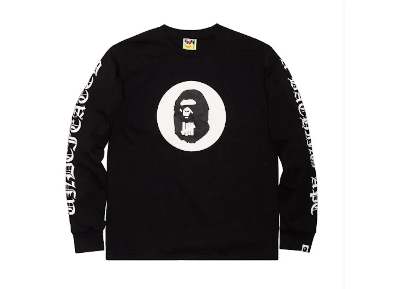 BAPE X Undefeated Mr Cartoon 5 Strike Logo Apehead Long Sleeve Tee Black
