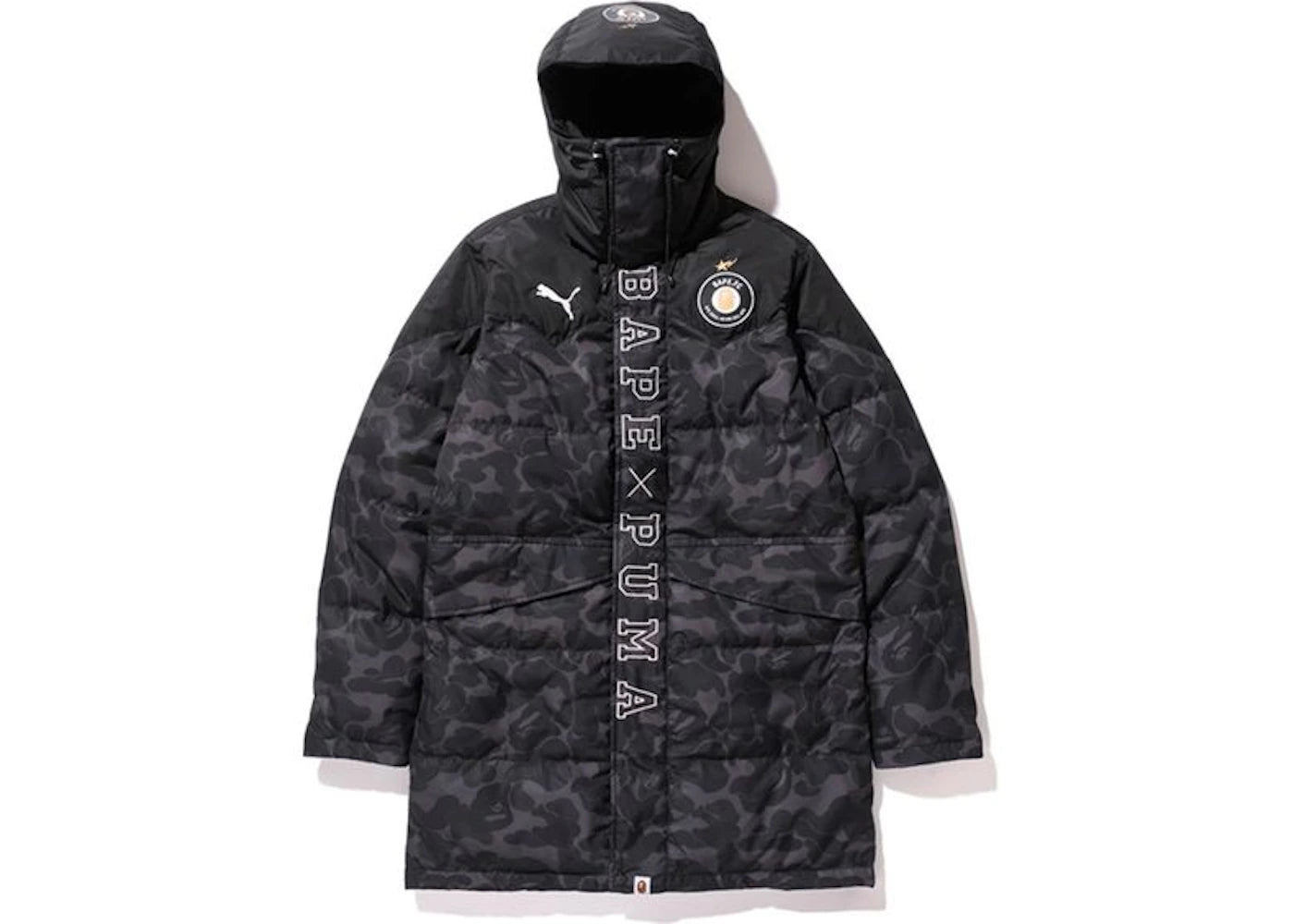 BAPE X Puma ABC Camo Long Down Puffer Jacket Black