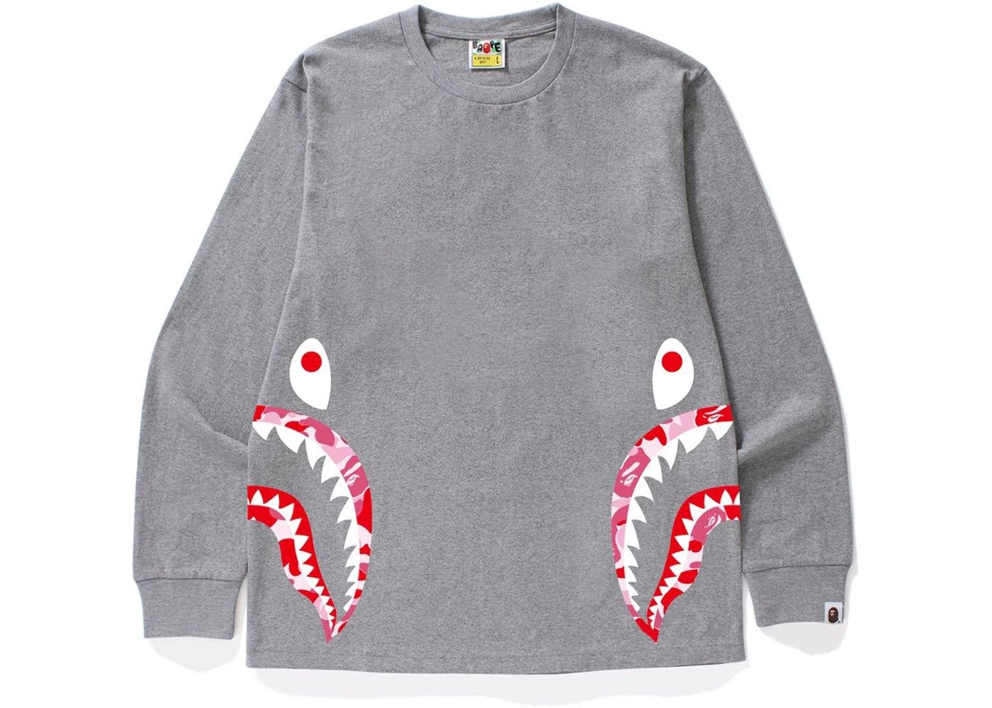 BAPE ABC Side Shark L/S Tee Grey/Pink