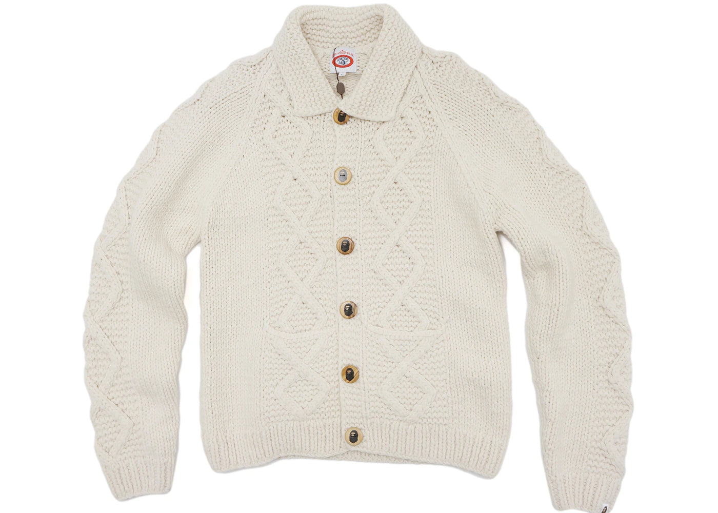 BAPE Cable Knit Cowichan Wool Cardigan White