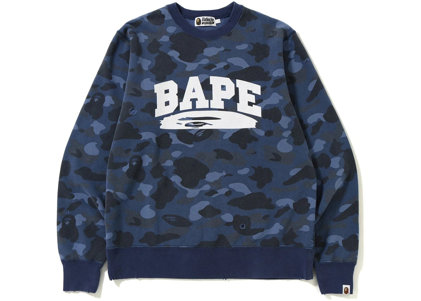 BAPE Color Camo Damage Wide Crewneck Blue