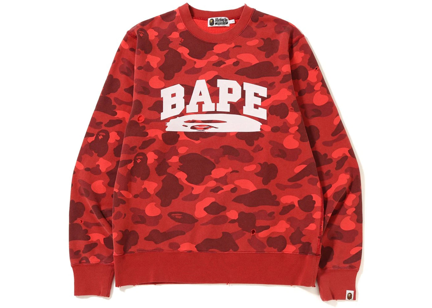 BAPE Color Camo Damage Wide Crewneck Red