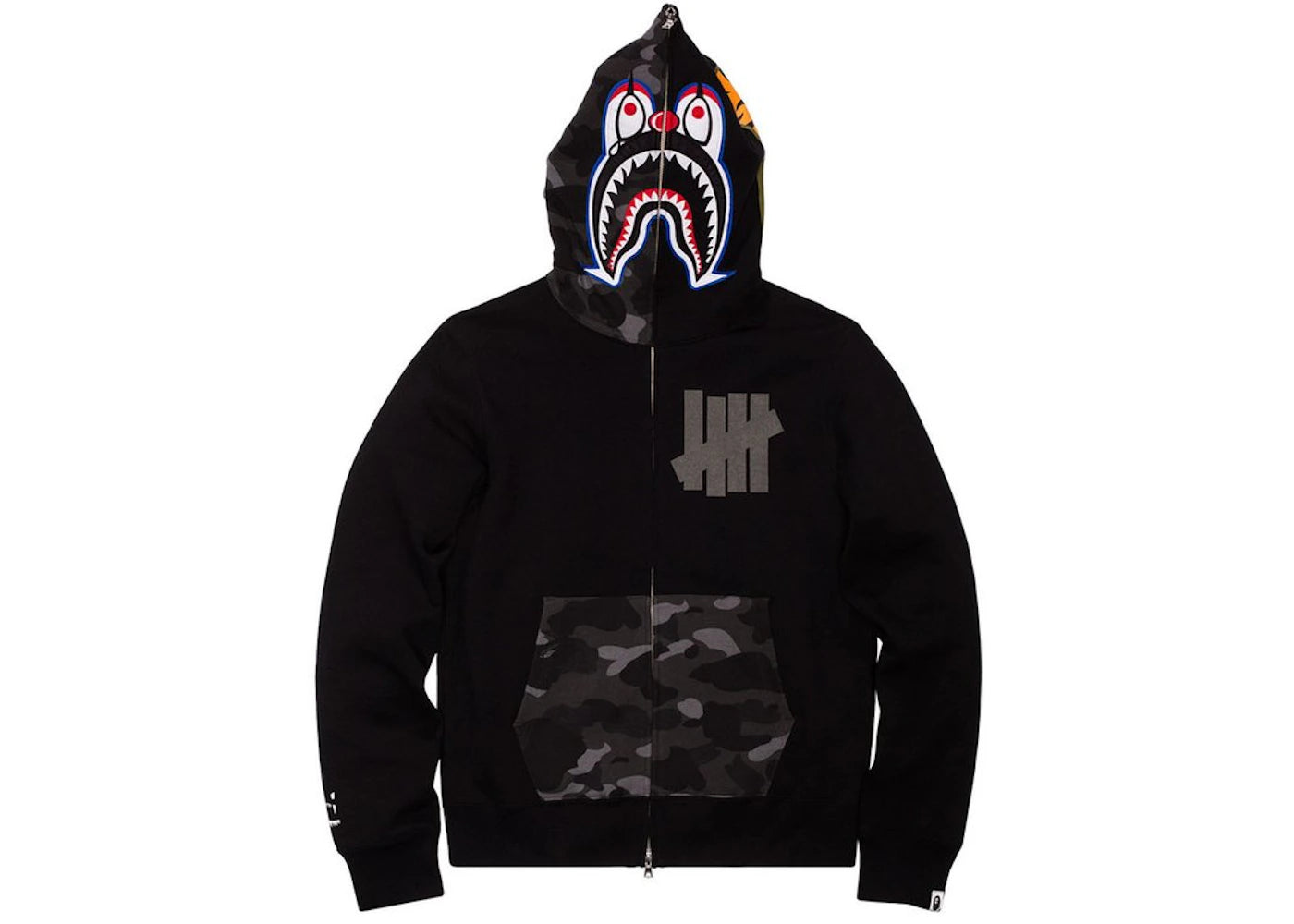 BAPE X Undefeated Mr Cartoon Color Camo Hood/Pocket Full Zip Clown Shark Hoodie Black