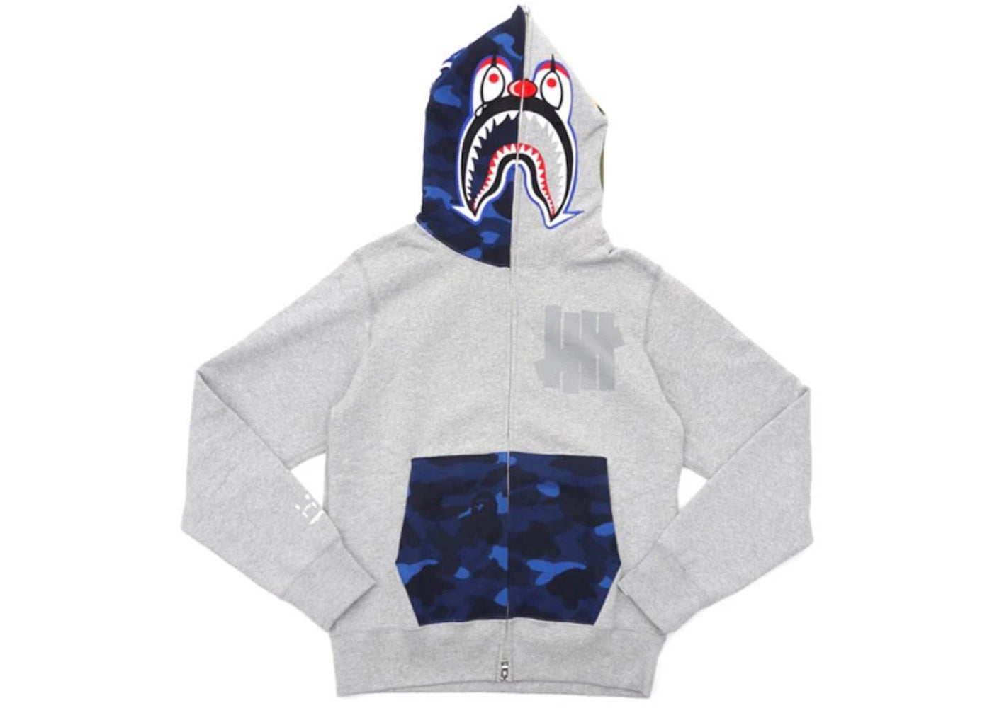 BAPE X Undefeated Mr Cartoon Color Camo Hood/Pocket Full Zip Clown Shark Hoodie Grey/Blue