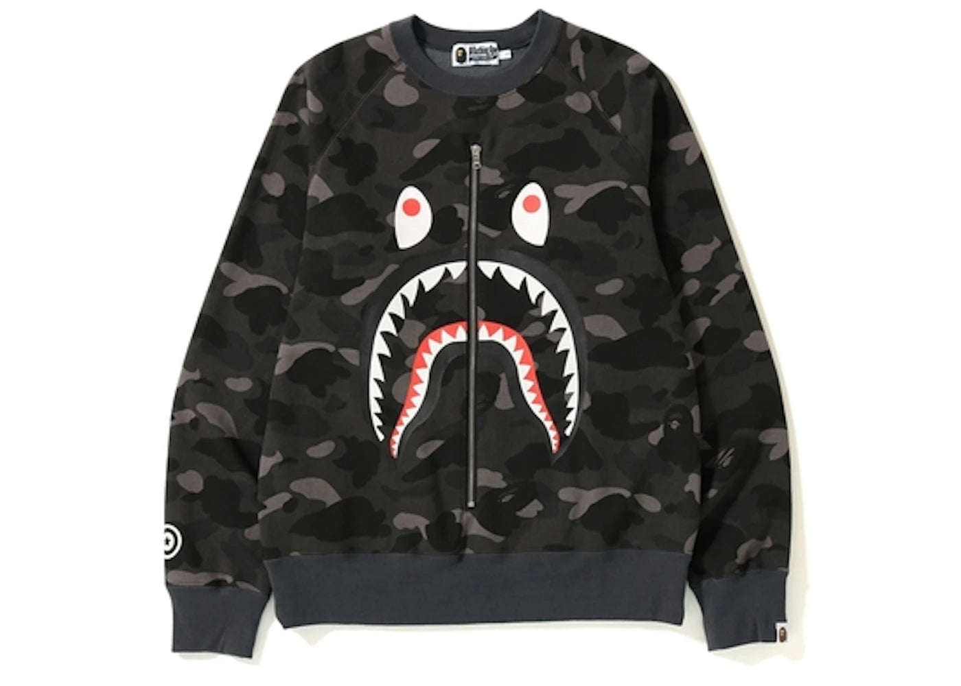 BAPE Color Camo Metal Zip Shark Crewneck Black