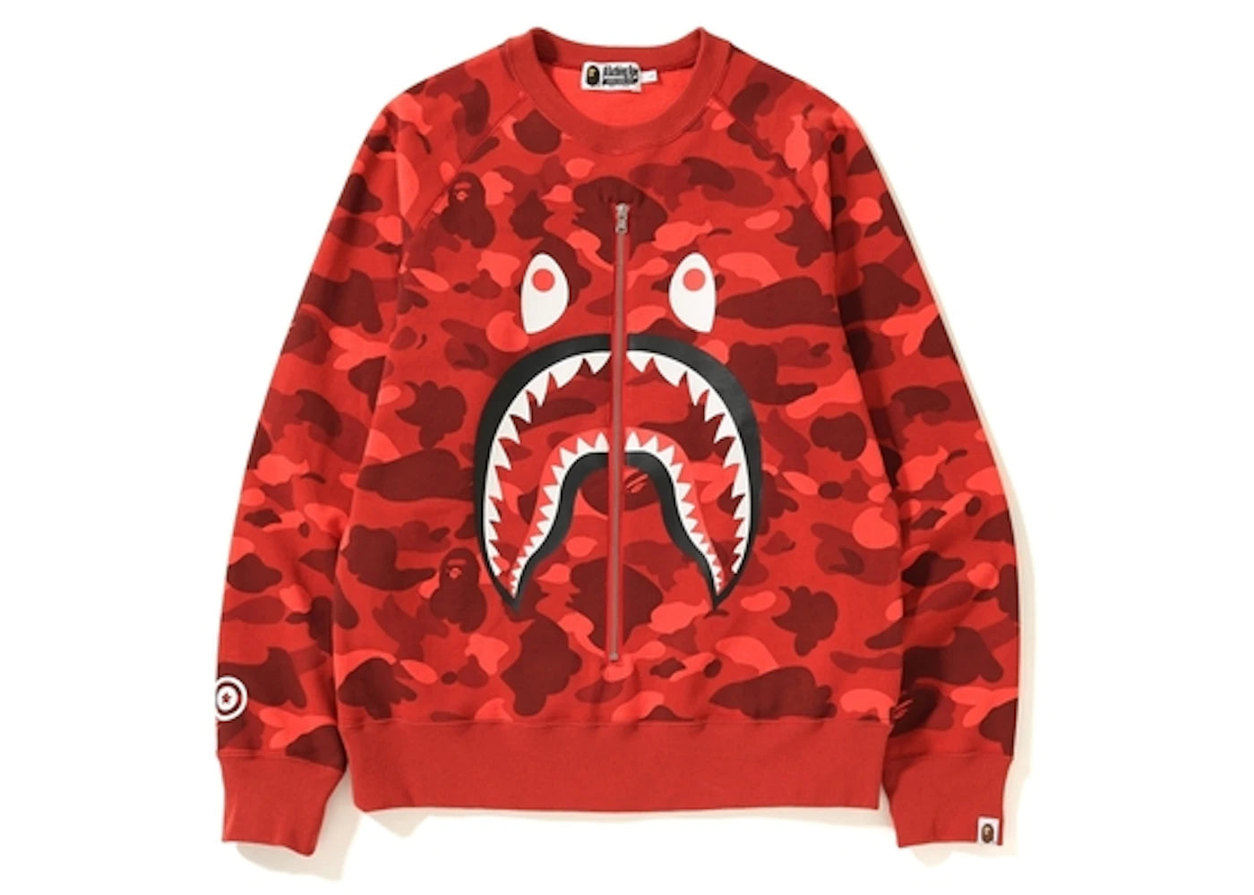 BAPE Color Camo Metal Zip Shark Crewneck Red