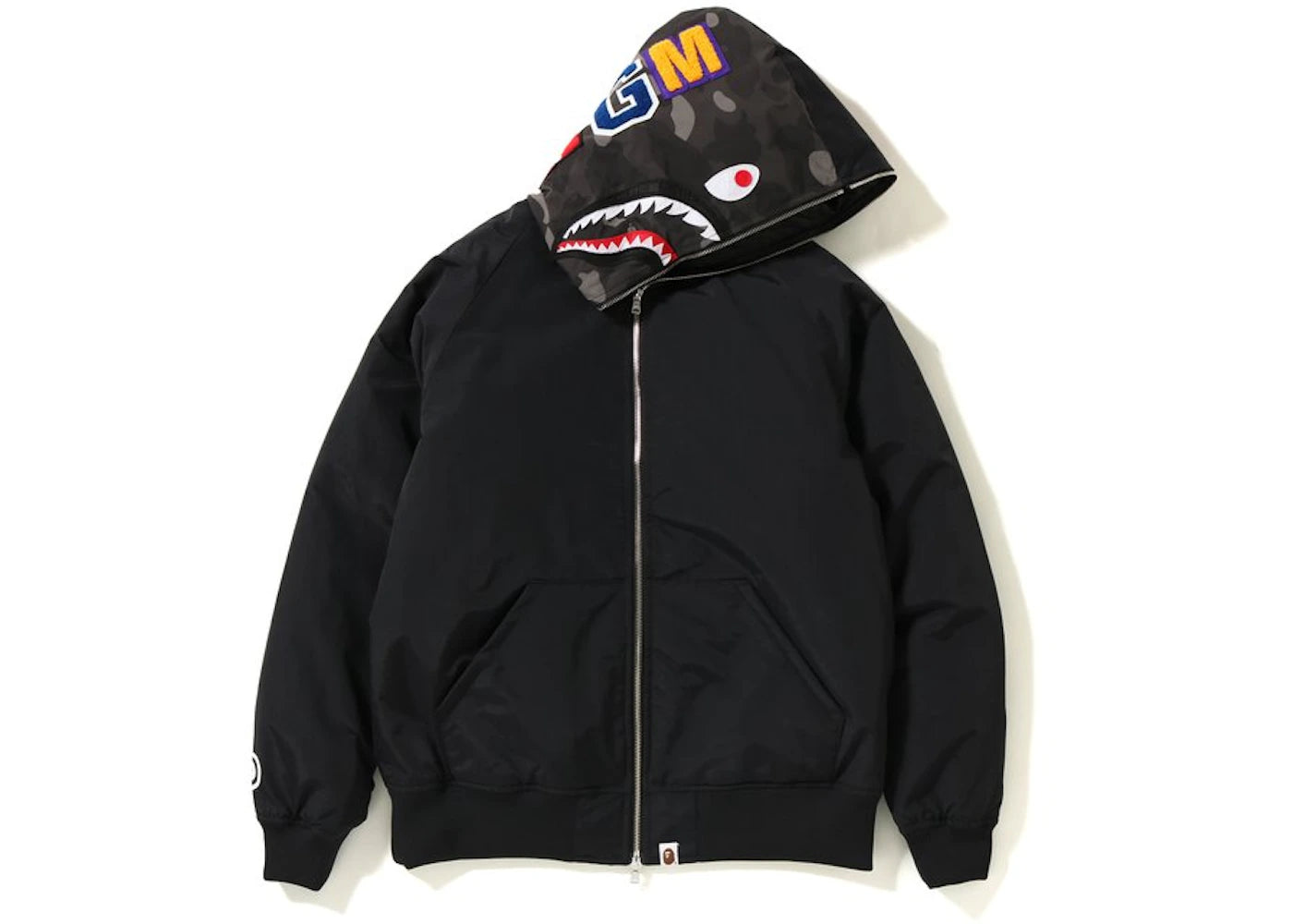 BAPE Color Camo Shark Hoodie Down Jacket Black