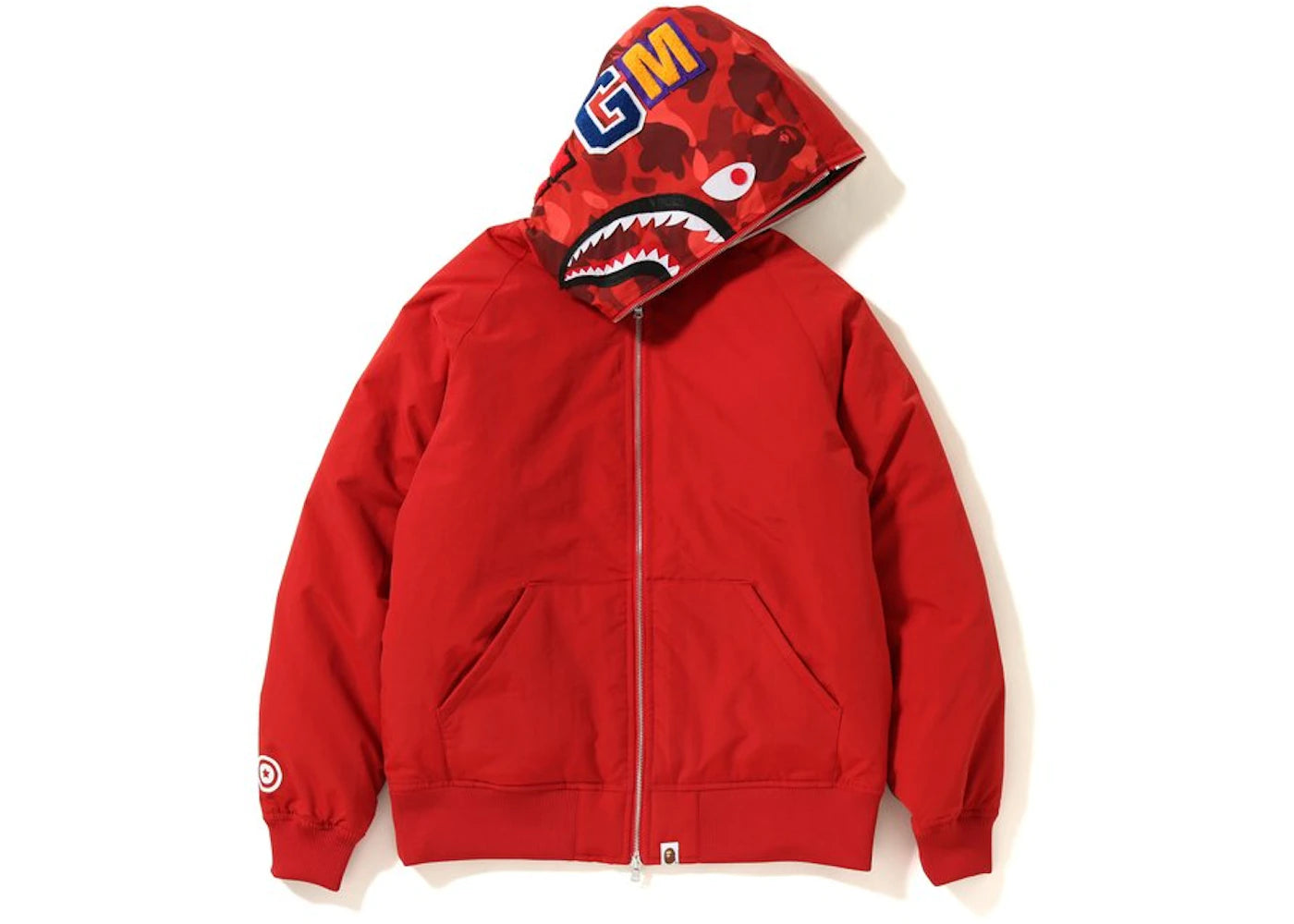 BAPE Color Camo Shark Hoodie Down Jacket Red