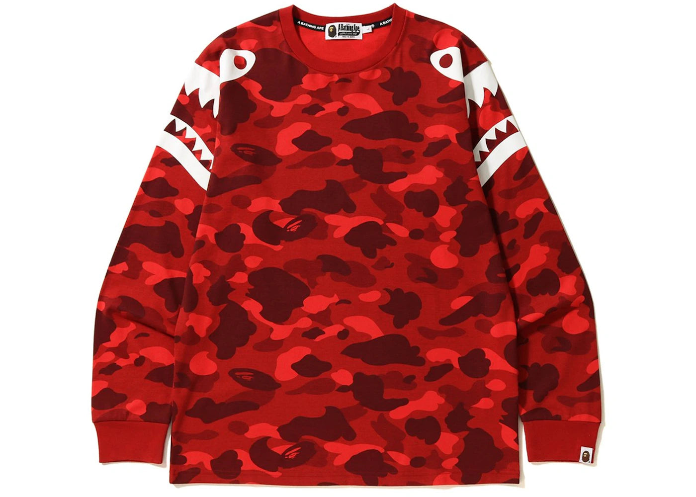 BAPE Color Camo Shark Shoulder Long Sleeve Tee Red