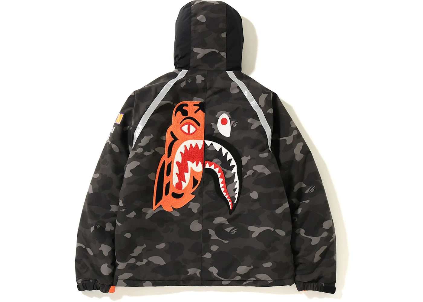 BAPE Color Camo Tiger Shark Padded Hoodie Jacket Black