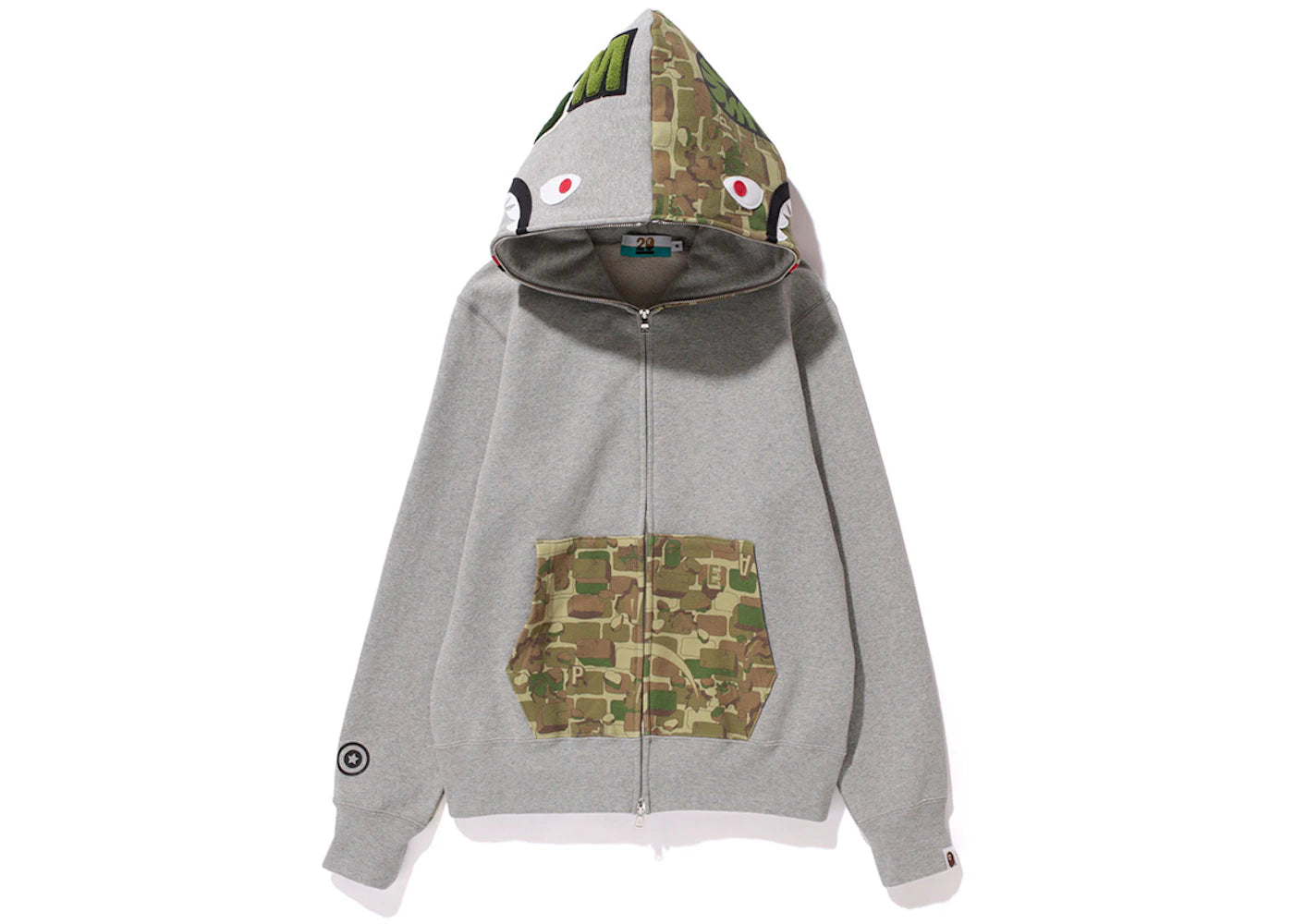 BAPE Explosive Camo NW20 Full Zip Shark Hoodie Grey/Green