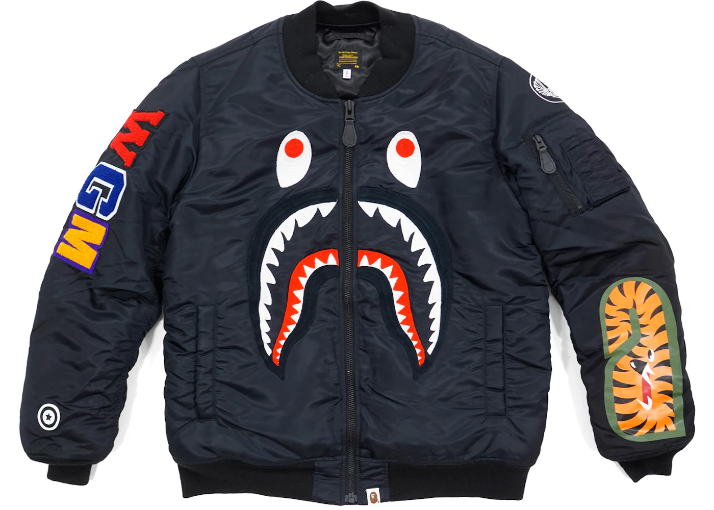 BAPE Front Facing Shark MA1 Bomber Flight Jacket Black