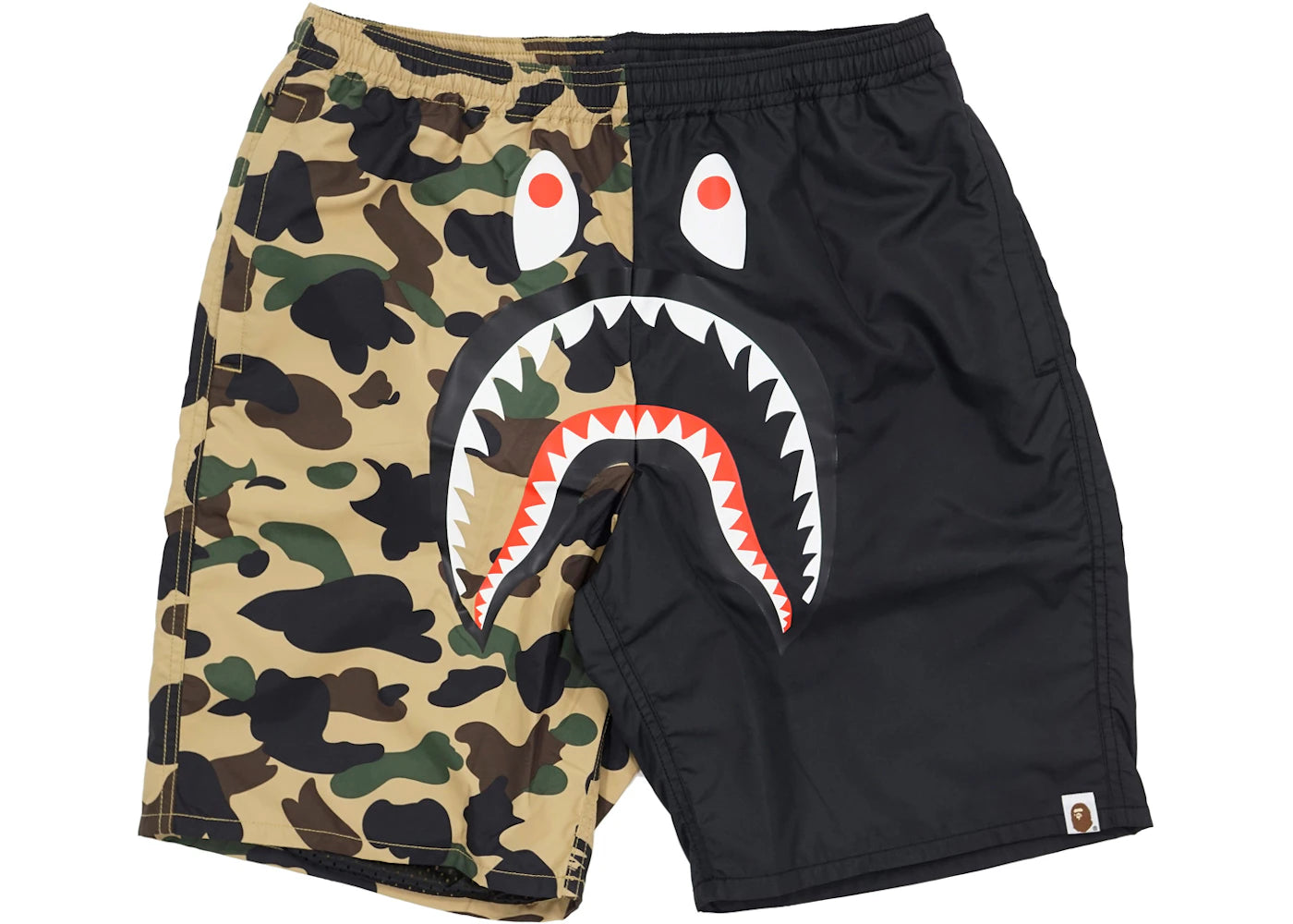 BAPE Half 1st Camo Shark Beach Shorts Black/Yellow