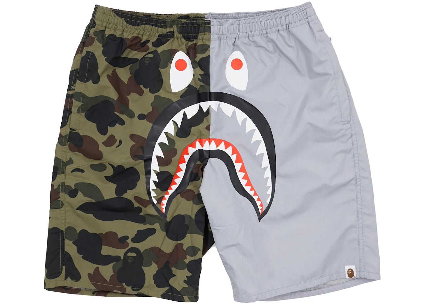 BAPE Half 1st Camo Shark Beach Shorts Green/Grey