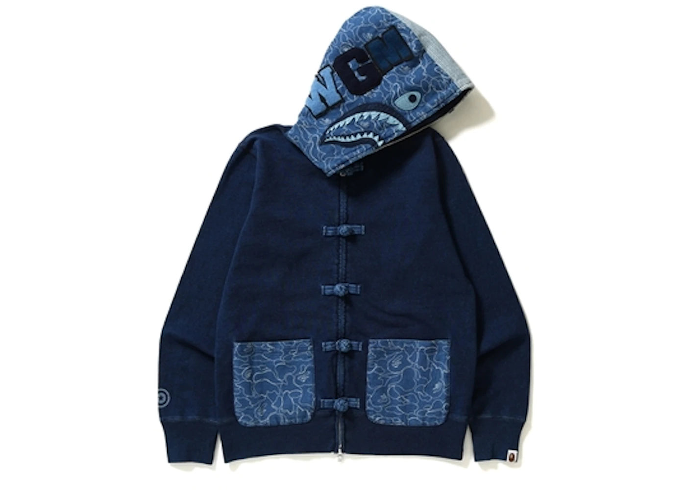 BAPE Indigo Shark Button Hoodie Indigo