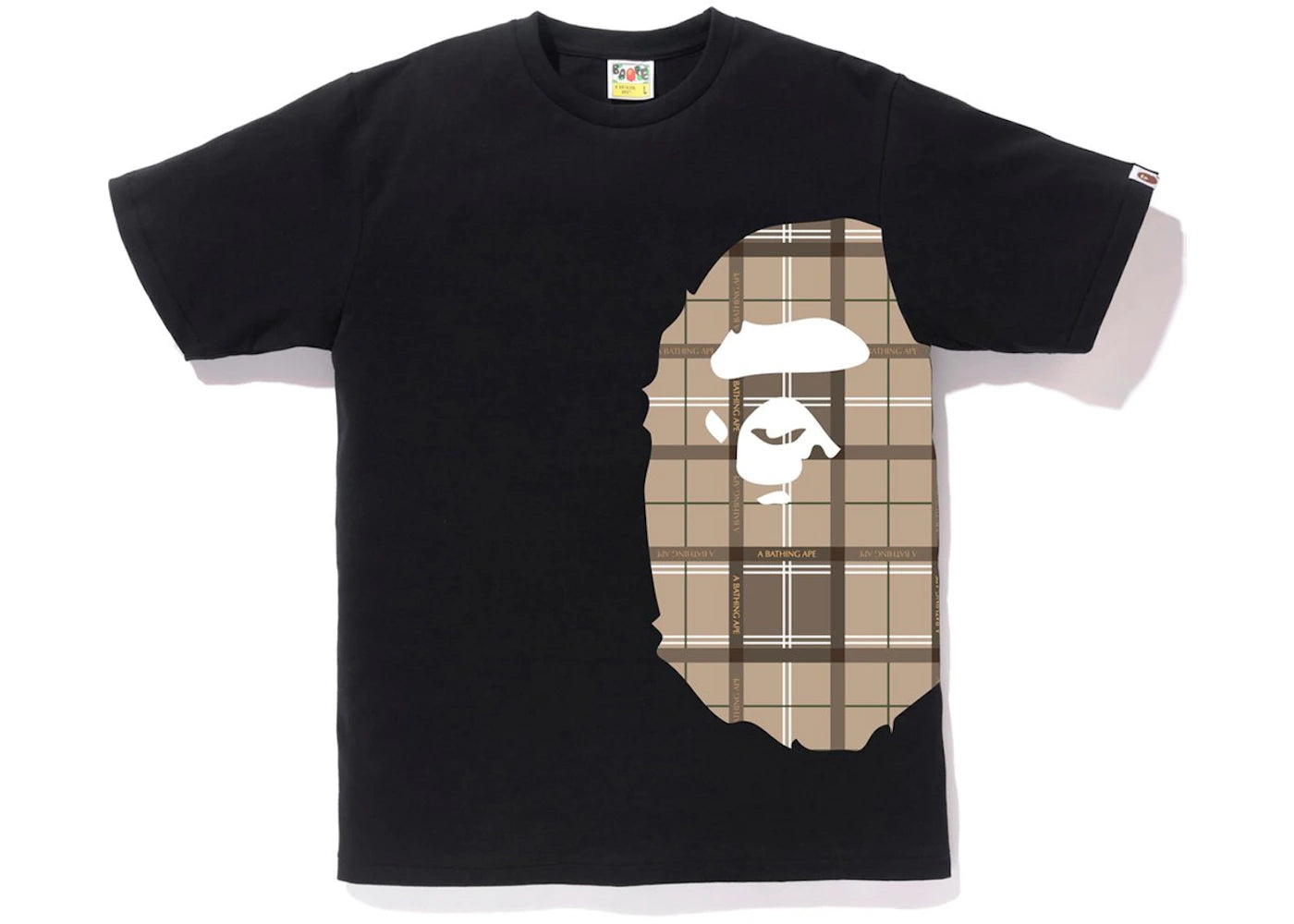 BAPE Logo Check Side Big Ape Head Tee Black/Beige