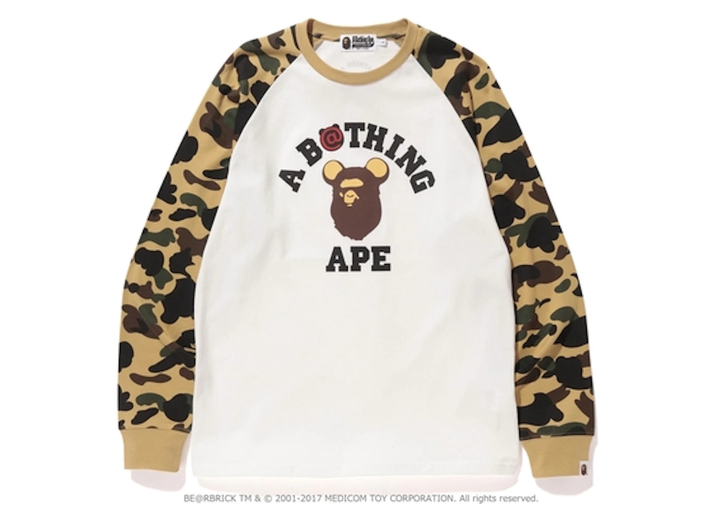BAPE Medicom Toy 1st Camo Bear College L/S Tee Yellow