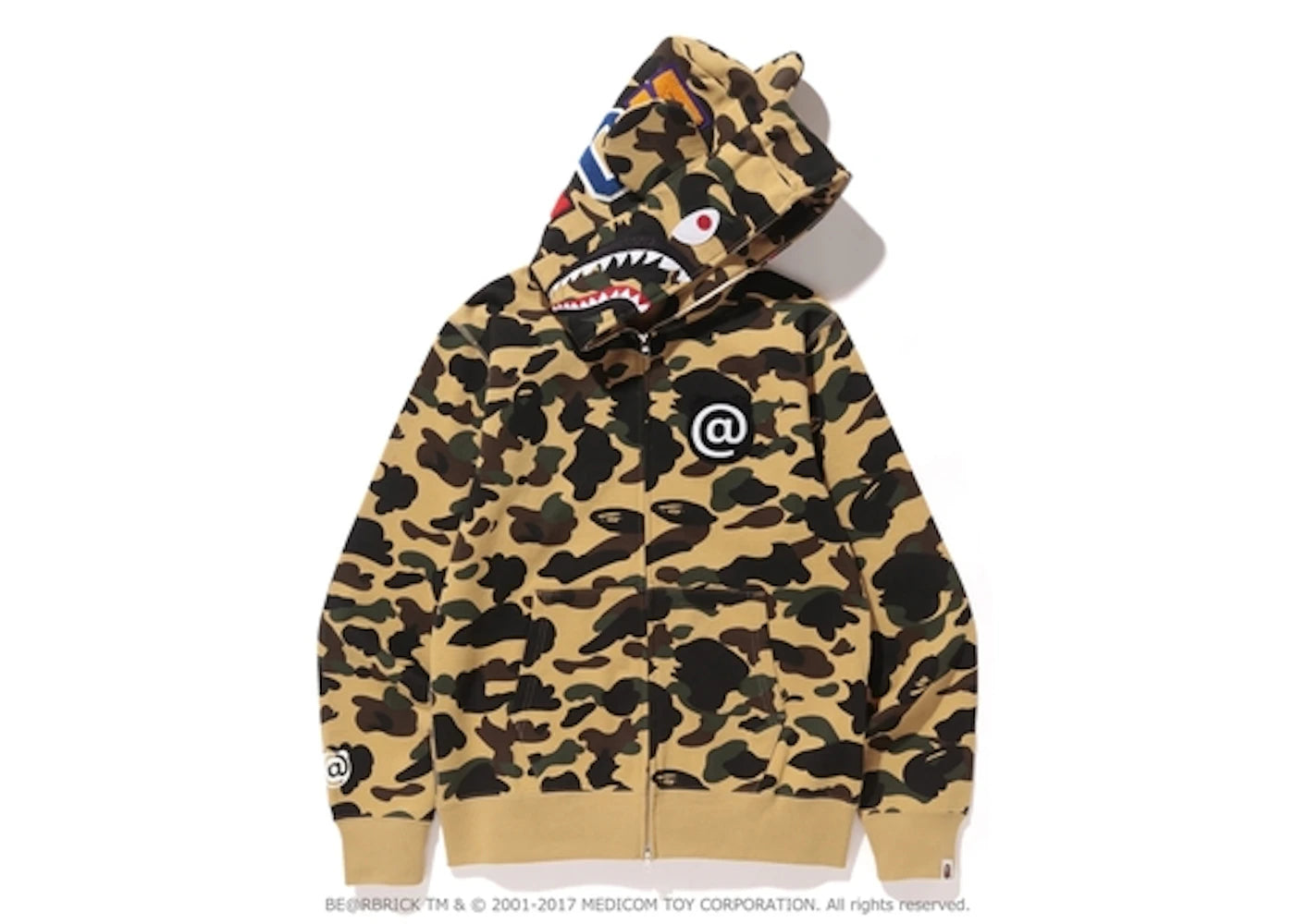 BAPE Medicom Toy1st Camo Shark Bear Full Zip Hoodie Yellow