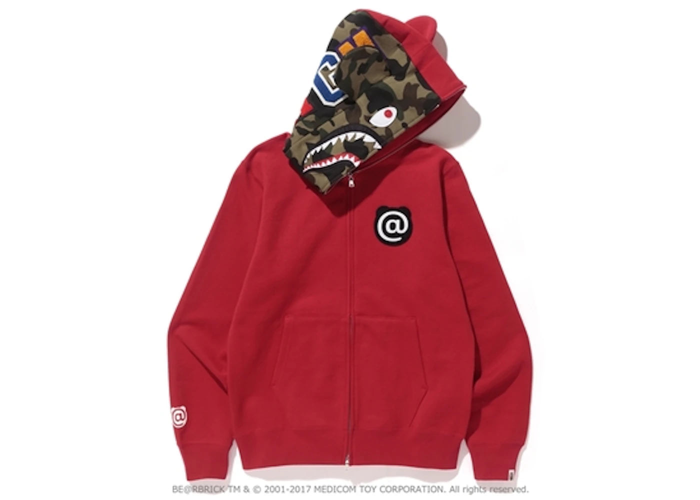 BAPE Medicom Toy Shark Bear Full Zip Hoodie Red