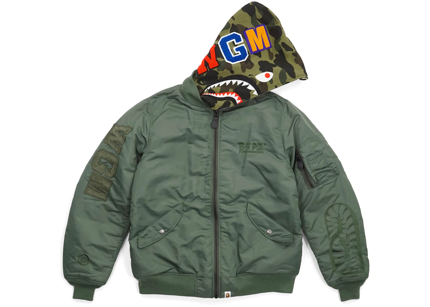 BAPE Military Rock Star 1st Camo Convertible Shark MA1 Bomber Jacket Green/Olive