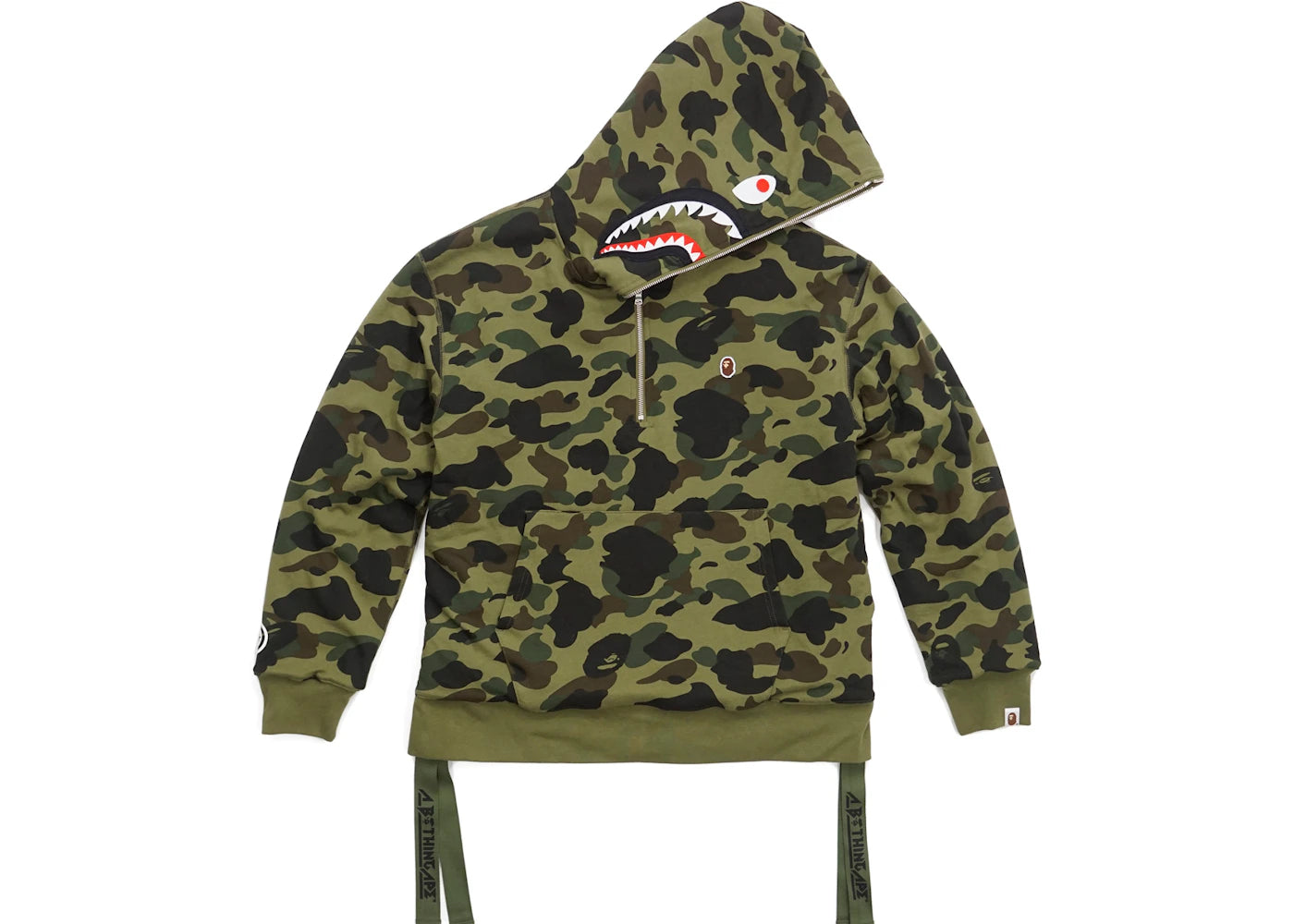 BAPE Military Rock Star 1st Camo Shark Sherpa Pullover Hoodie Green