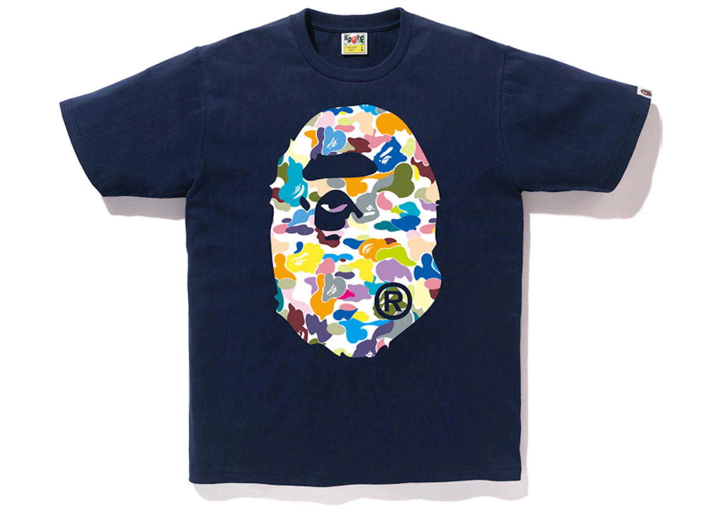 BAPE Multi Camo Big Ape Head Tee Navy