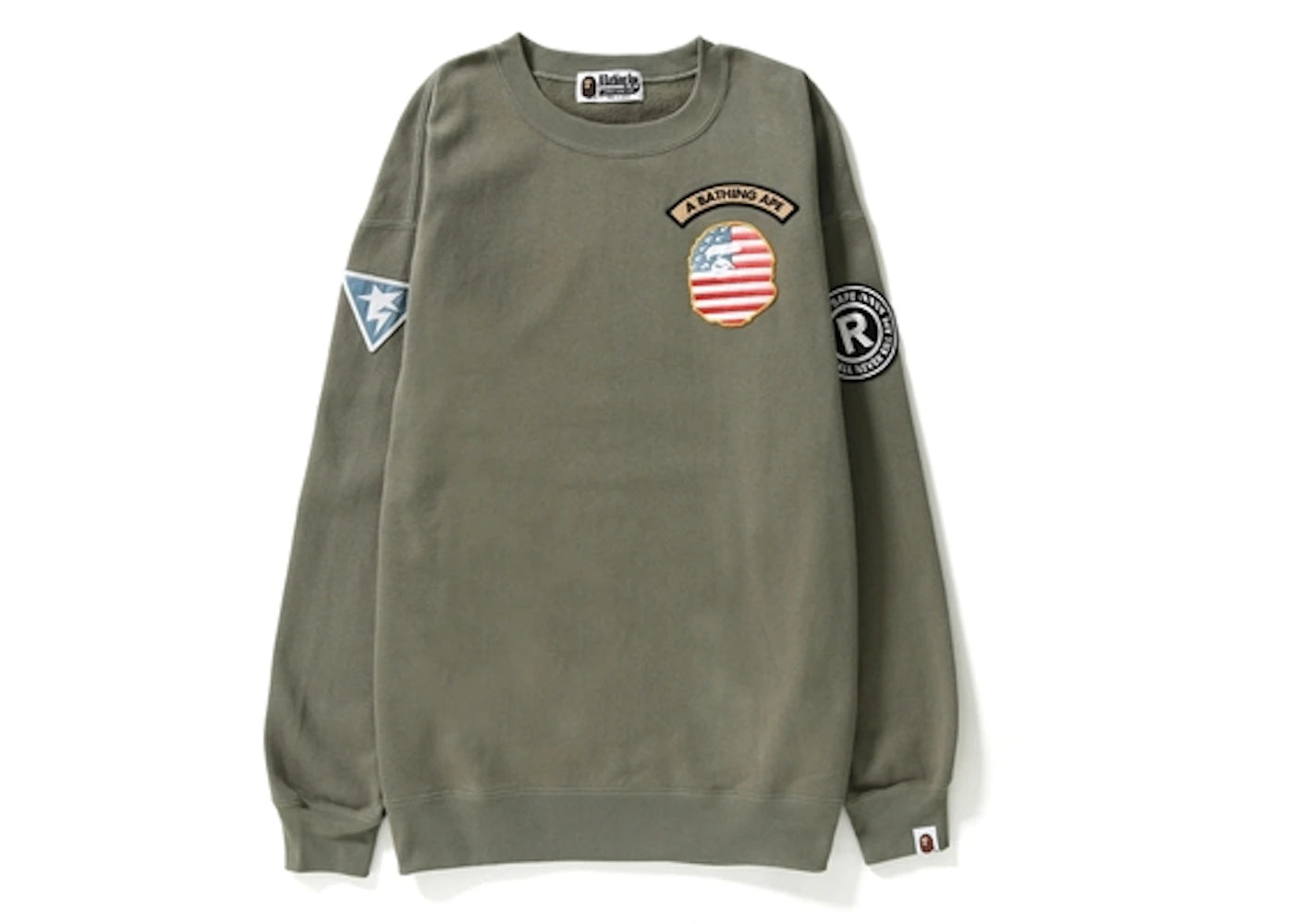 BAPE Multi Emblem Oversized Crewneck (Ladies) Olive Drab