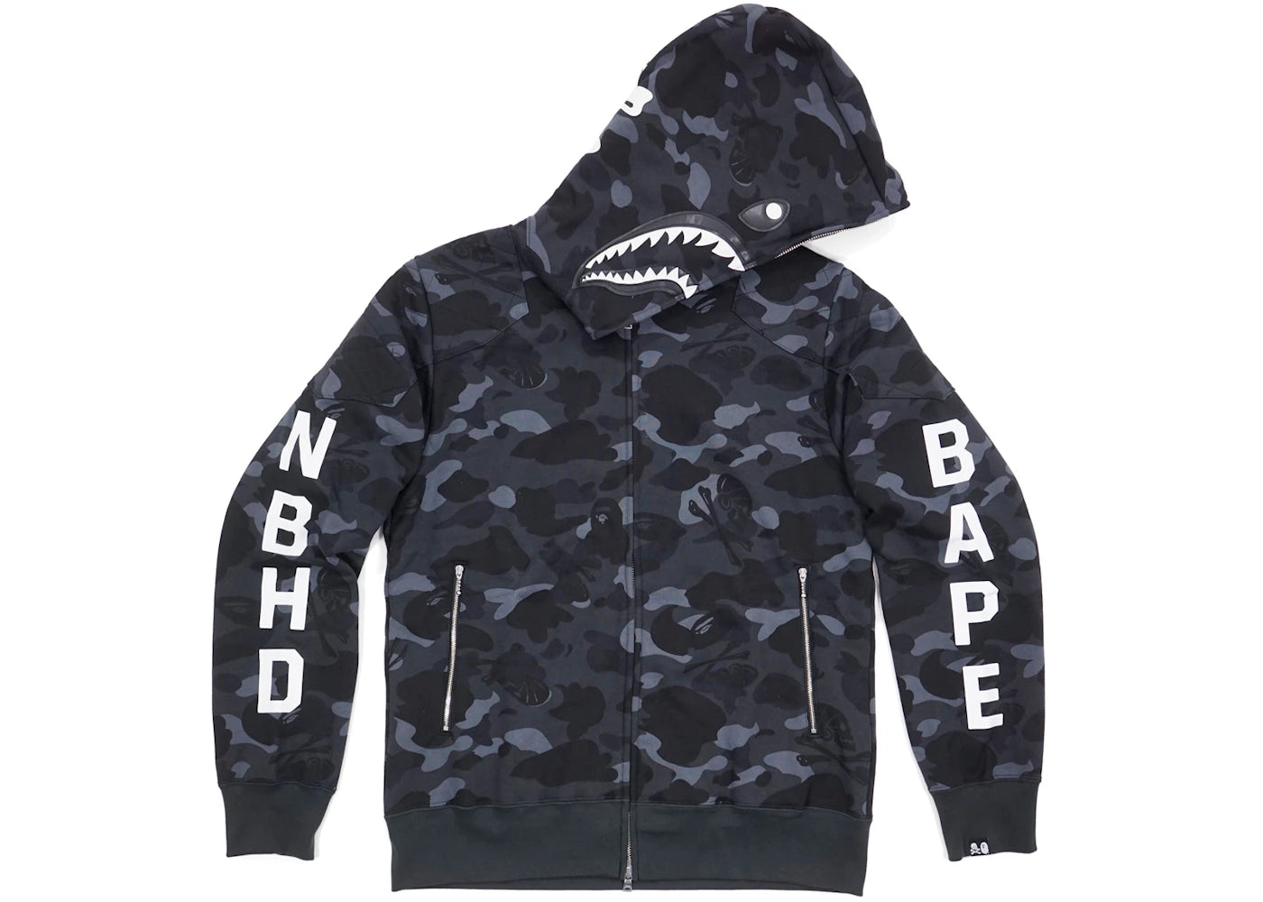 BAPE NBHD Camo Shark Hoodie Black