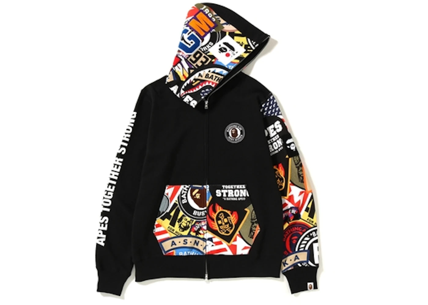 BAPE Patched Shark Full Zip Hoodie Black