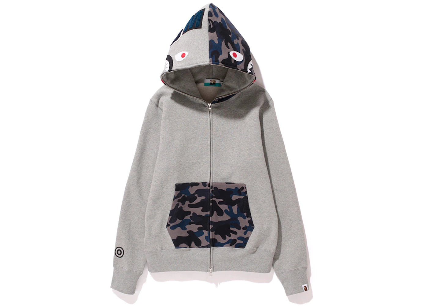 BAPE Puzzle Camo NW20 Full Zip Shark Hoodie Grey/Navy