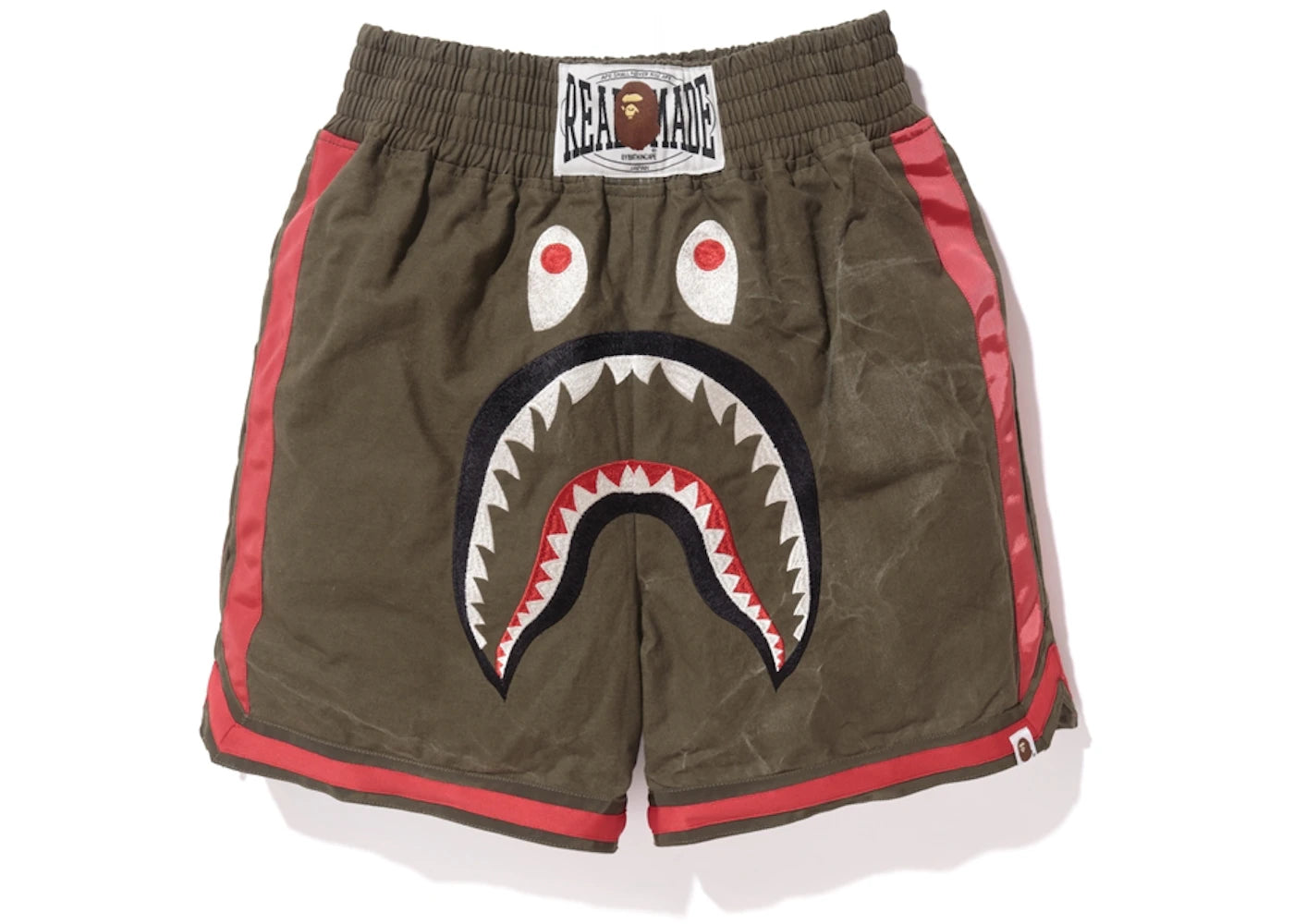 BAPE X Readymade Shark Boxing Shorts Olive/Red