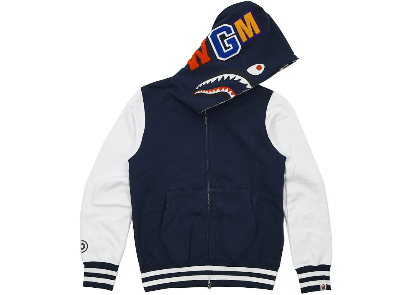 BAPE Shark Hooded Sweat Varsity Jacket Navy