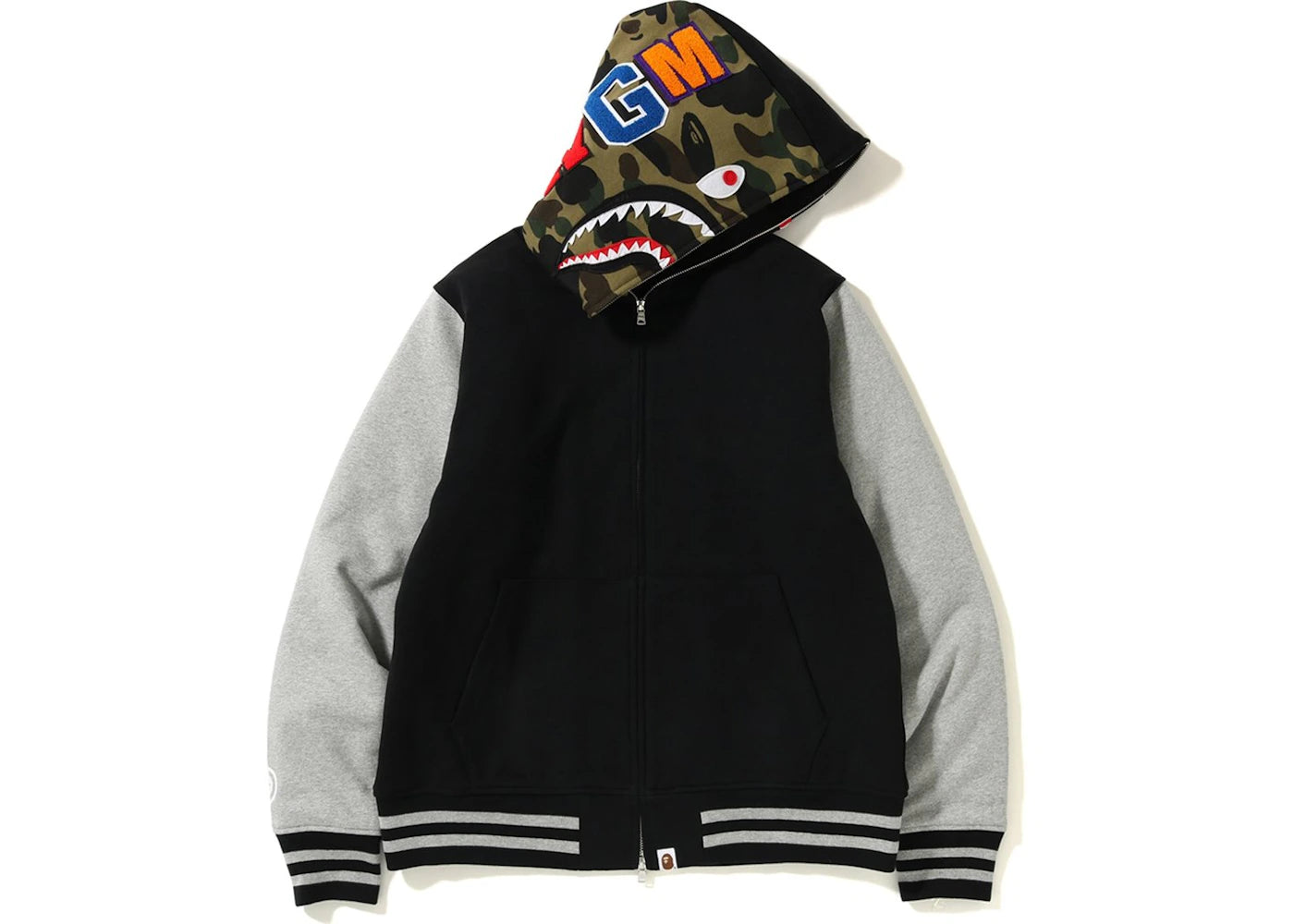 BAPE Shark Sweat Varsity Hoodie Jacket Black/Grey