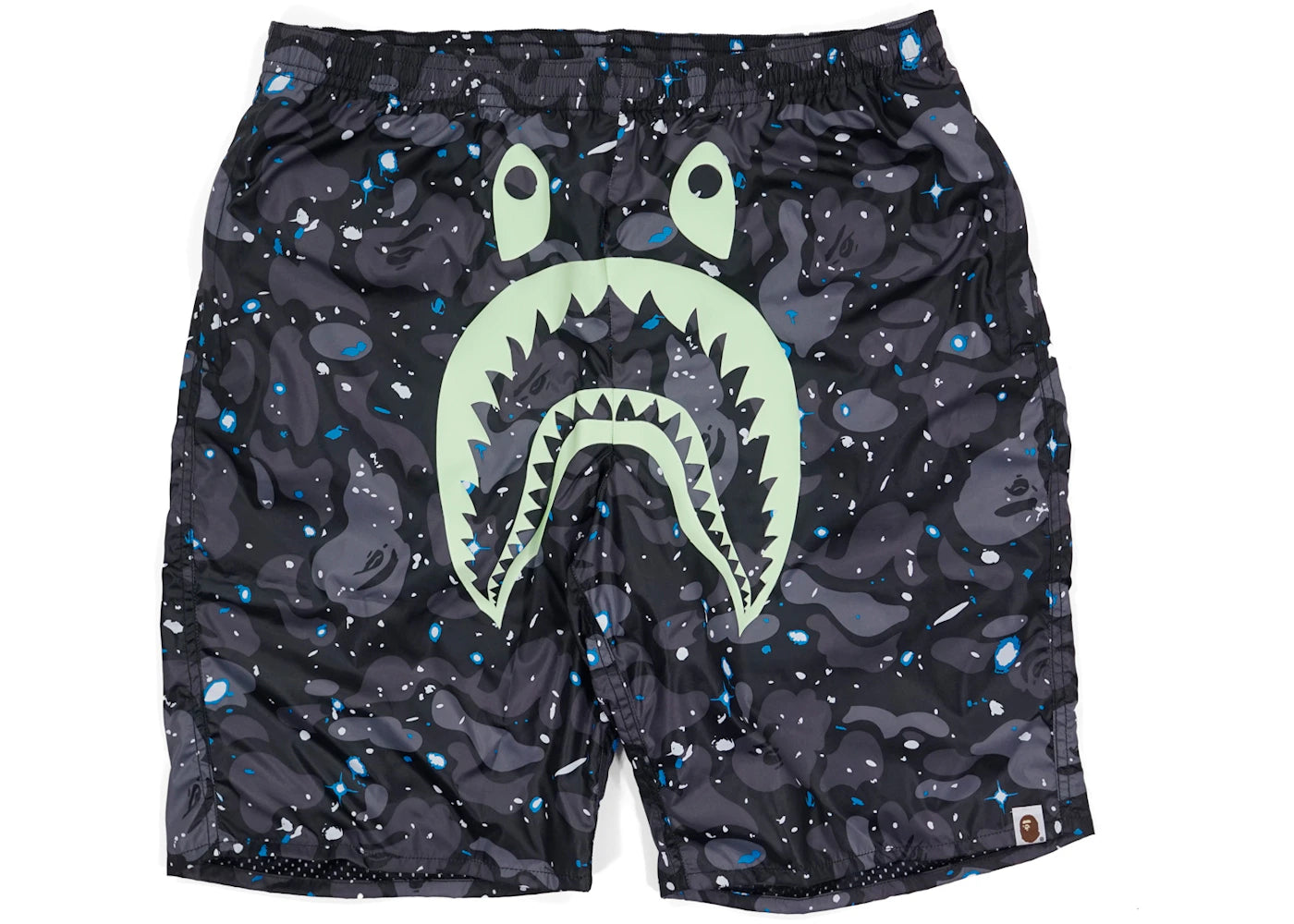 BAPE Space Camo GITD Shark Beach Shorts Black/Glow