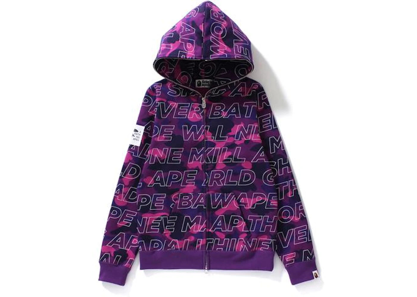 BAPE Text Color Camo Full Zip Hoodie L Purple
