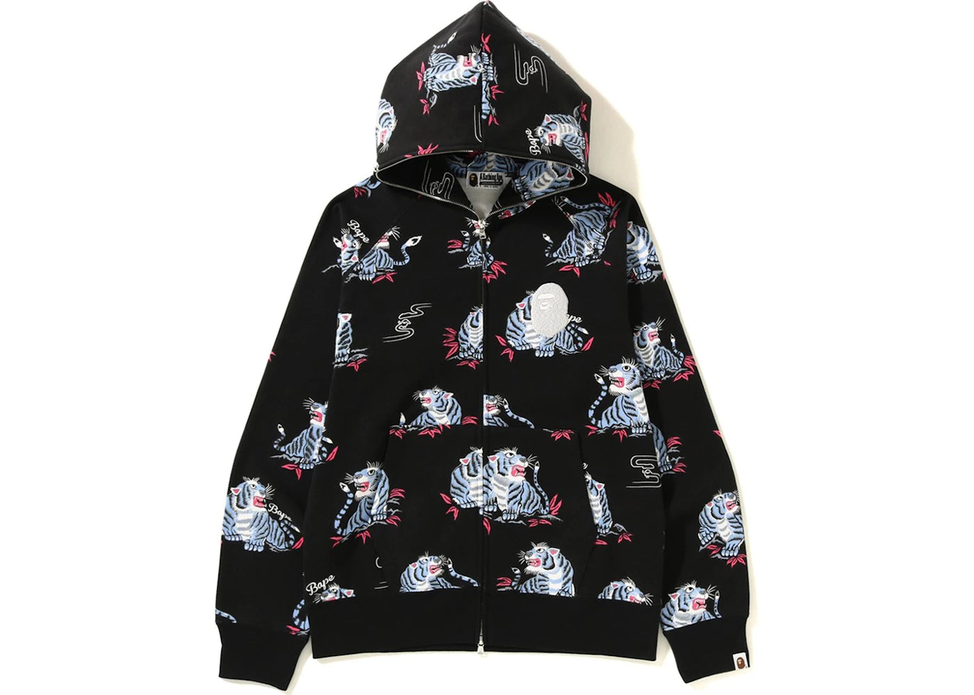 BAPE Tiger Pattern Full Zip Hoodie Black